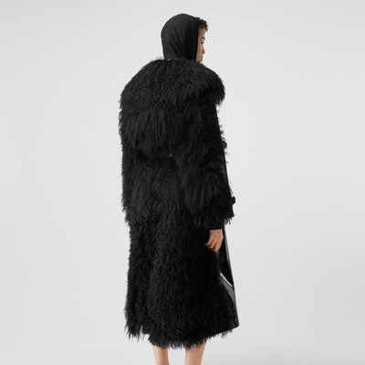 Shearling Trim Vinyl Trench Coat in Black Women | Burberry Shearling Trim Vinyl Trench Coat in Black Women | Burberry