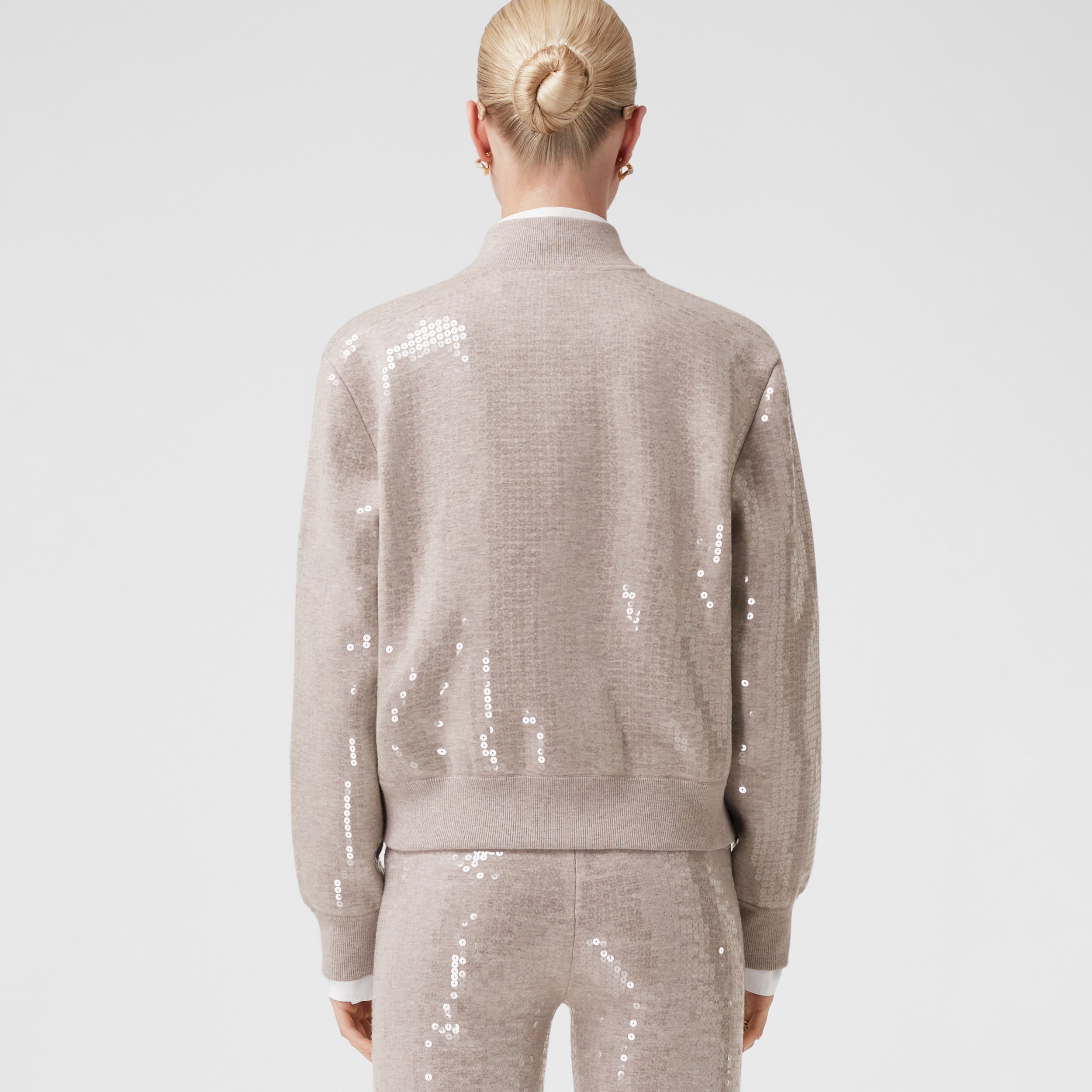 Sequinned Cashmere Cotton Blend Bomber Jacket in Beige Melange - Women | Burberry® Official - 3