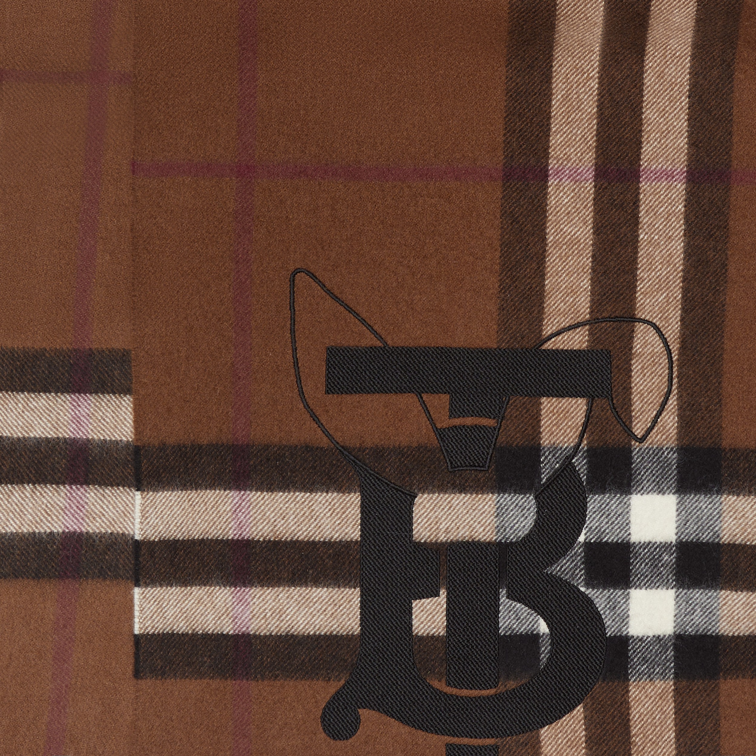 Embroidered Rabbit Check Cashmere Scarf in Dark Birch Brown | Burberry® Official - 2