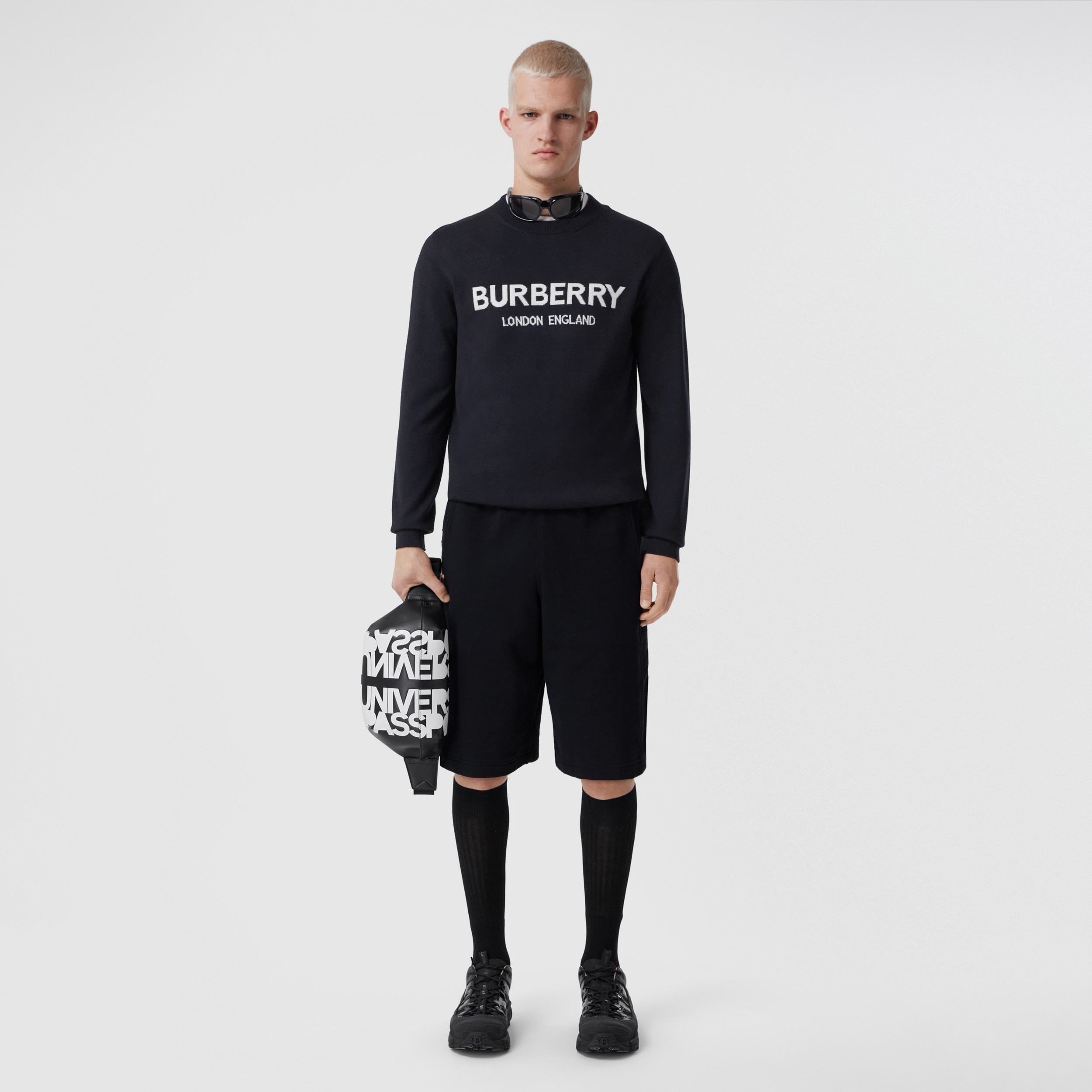 Logo Intarsia Wool Blend Sweater in Coal Blue - Men | Burberry® Official - 4