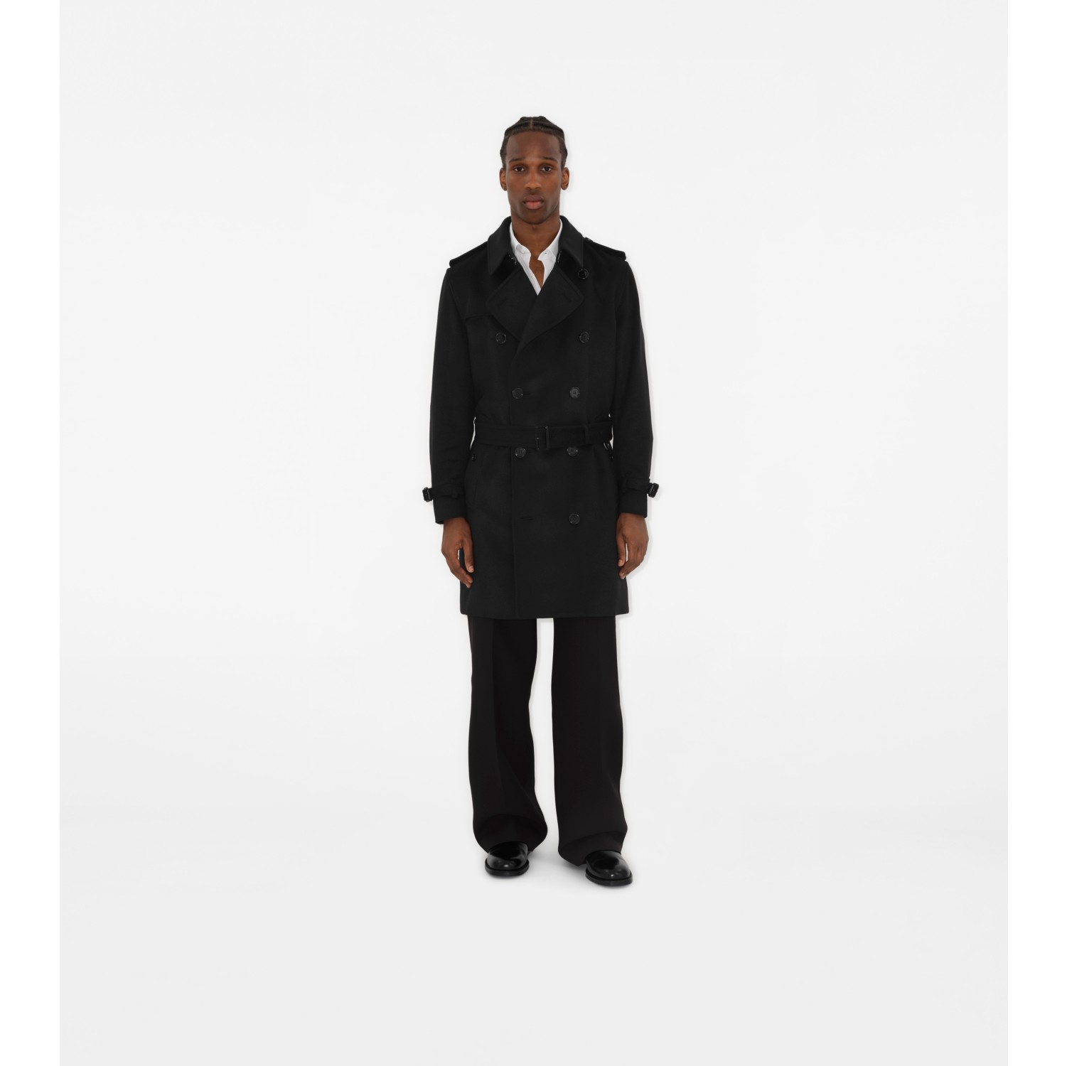 Mid length Cashmere Blend Kensington Trench Coat in Black Men Burberry Official