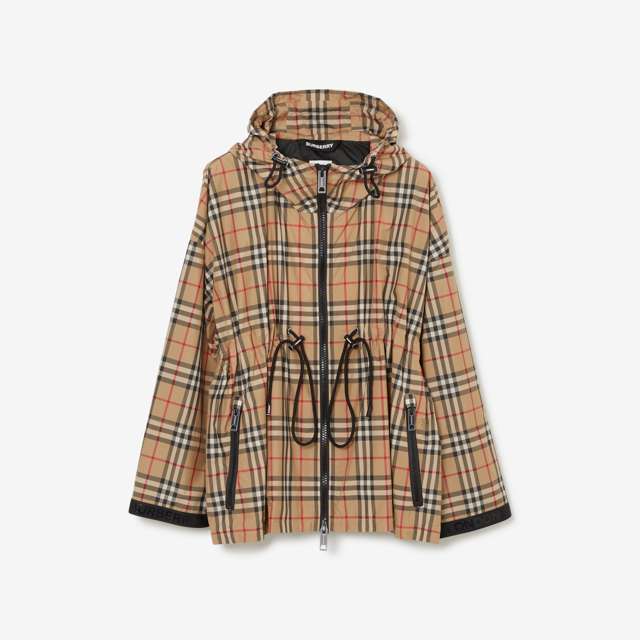 Logo Tape Check Hooded Jacket in Archive Beige - Women | Burberry® Official