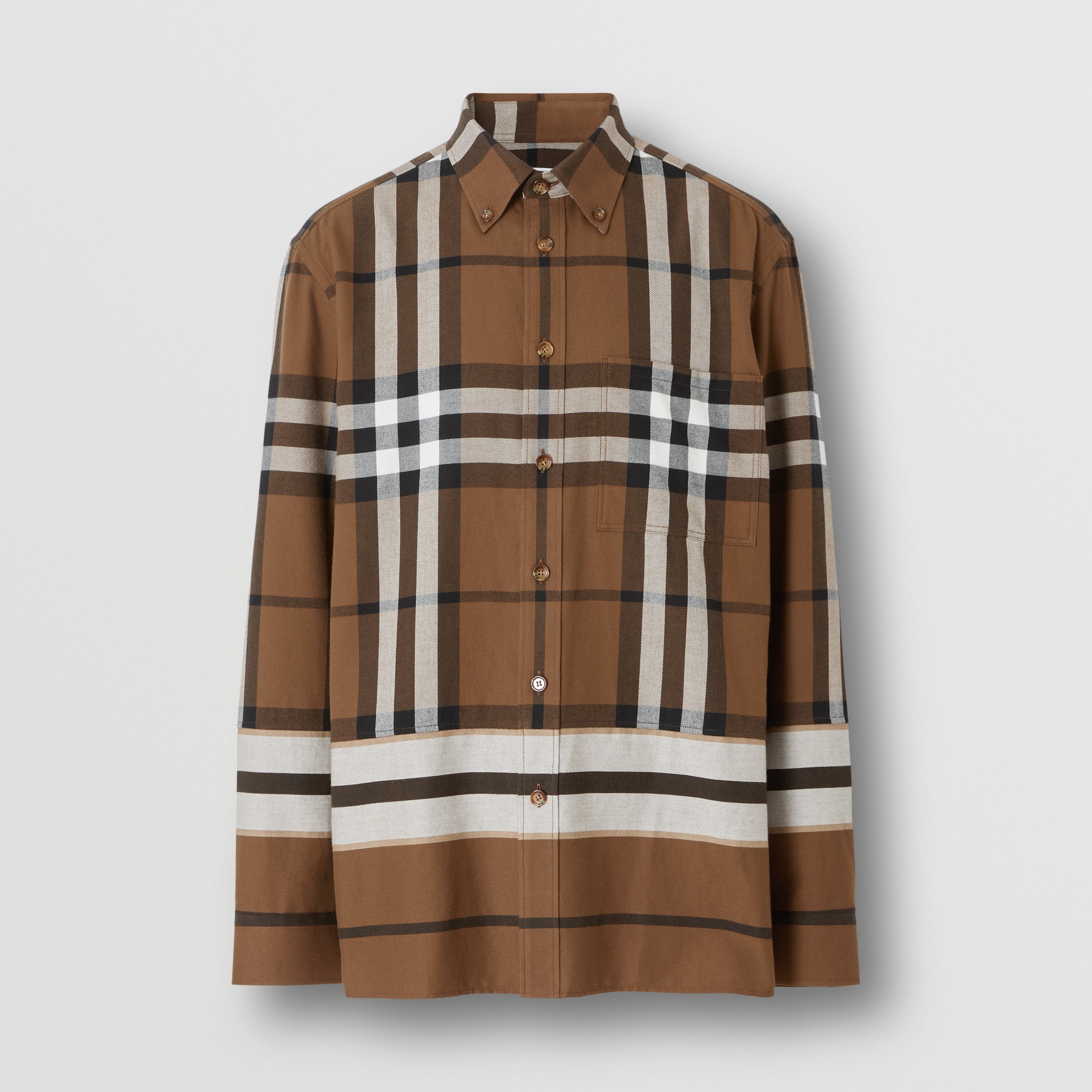 Check and Stripe Cotton Flannel Shirt in Warm Walnut - Men | Burberry® Official - 4