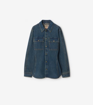 Fit-and-flare Denim Shirt in Mid blue - Women | Burberry® Official