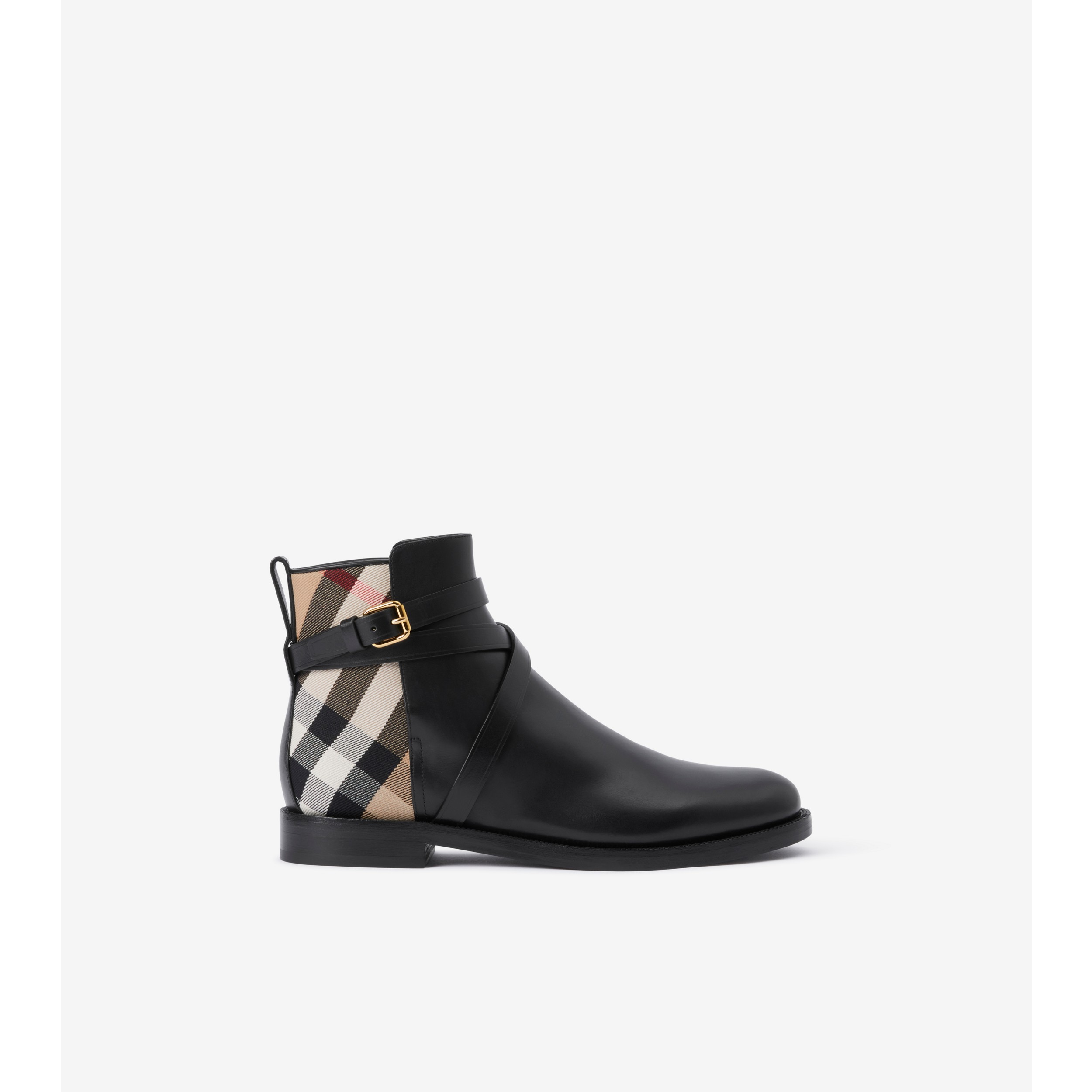 House Check and Leather Ankle Boots in Black/archive beige - Women |  Burberry® Official