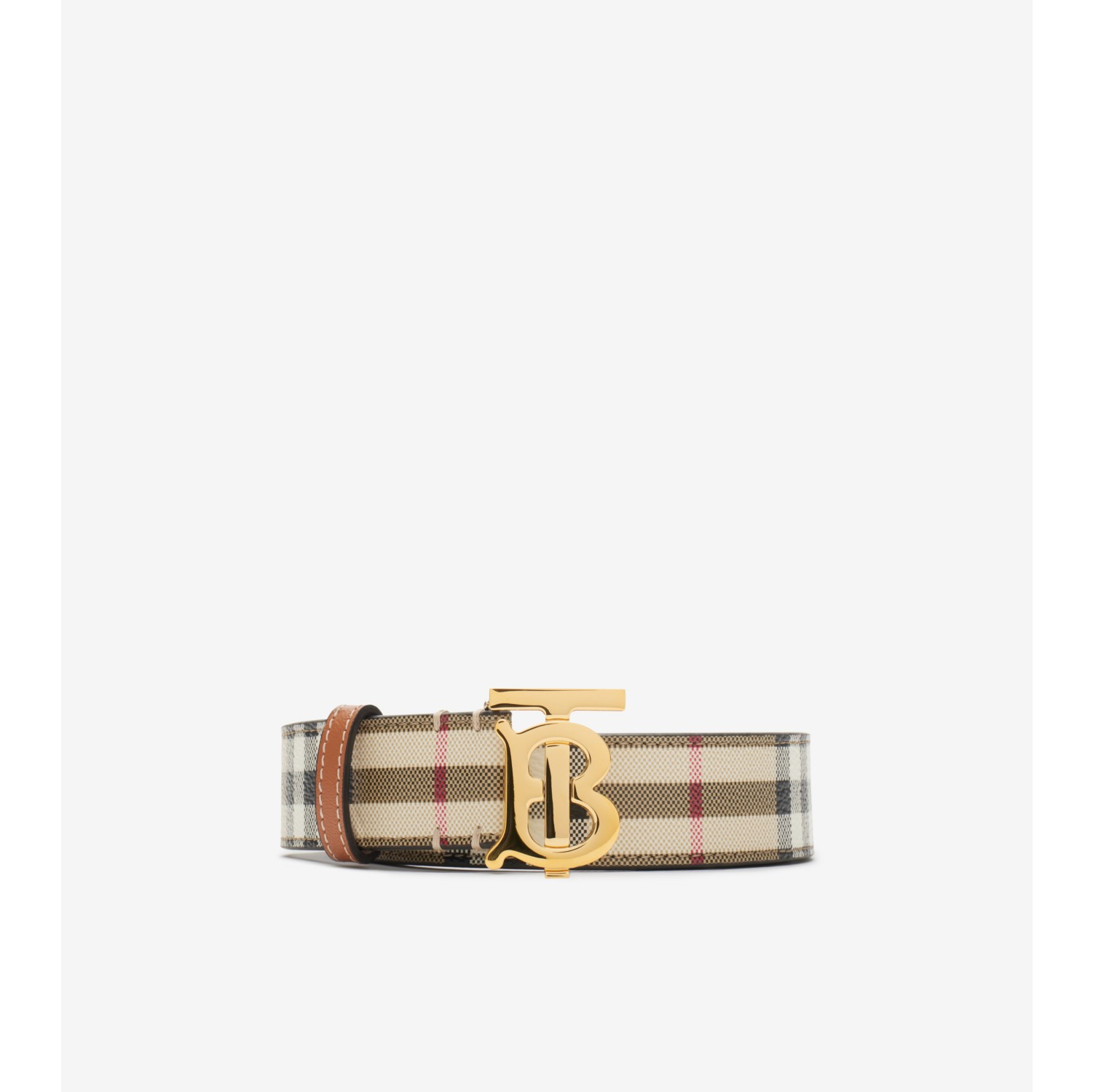 Check and Leather TB Belt in Archive beige light gold Women Vintage Check Burberry Official