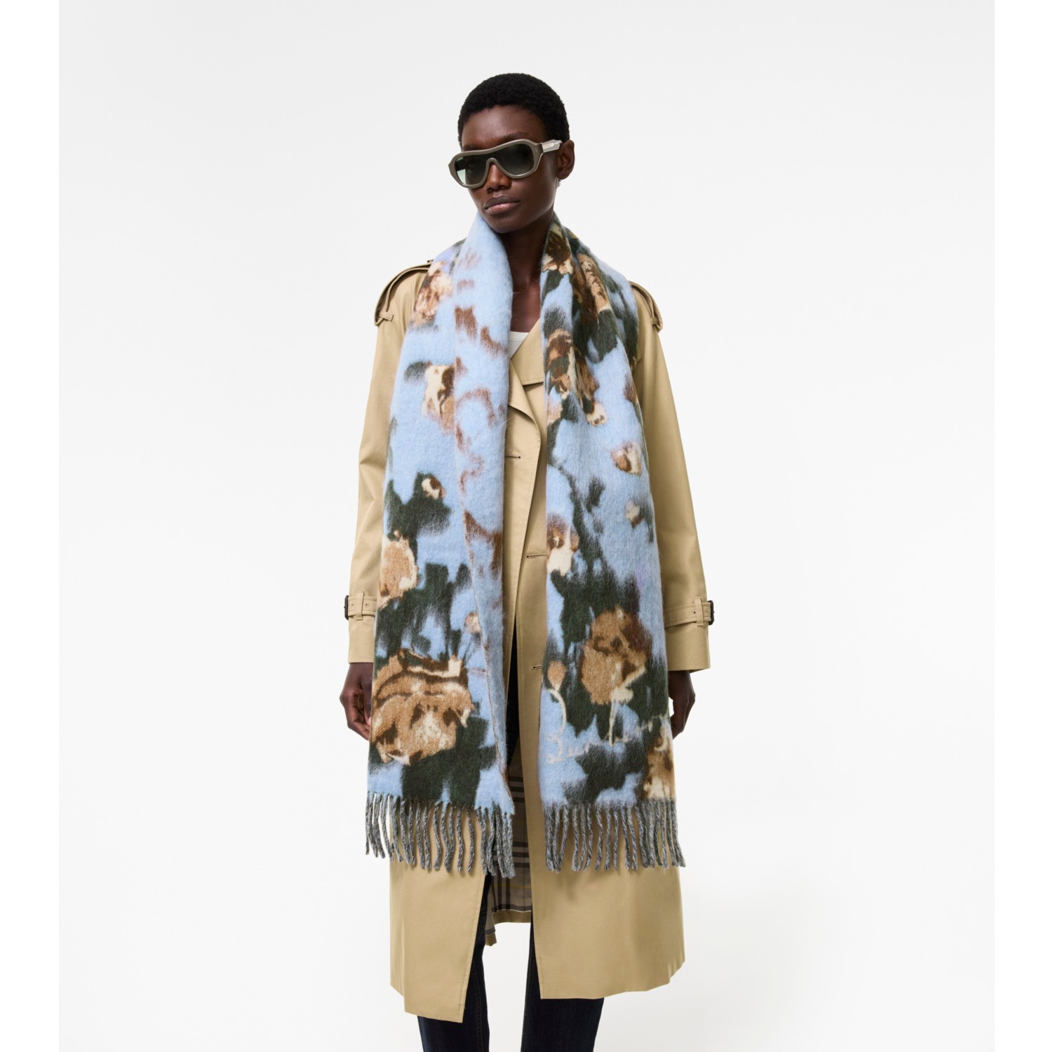 ローズ アルパカウールブレンド スカーフ (ダイブブルー) | Burberry