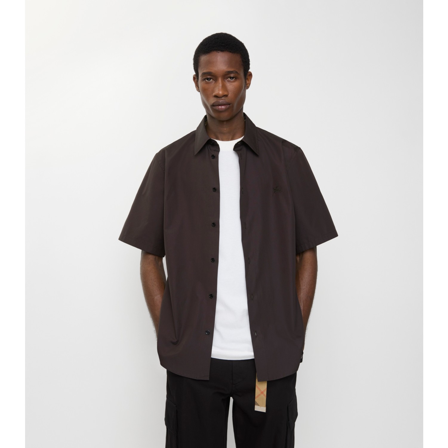 Regular Fit Cotton Poplin Shirt in Bark brown - Men
