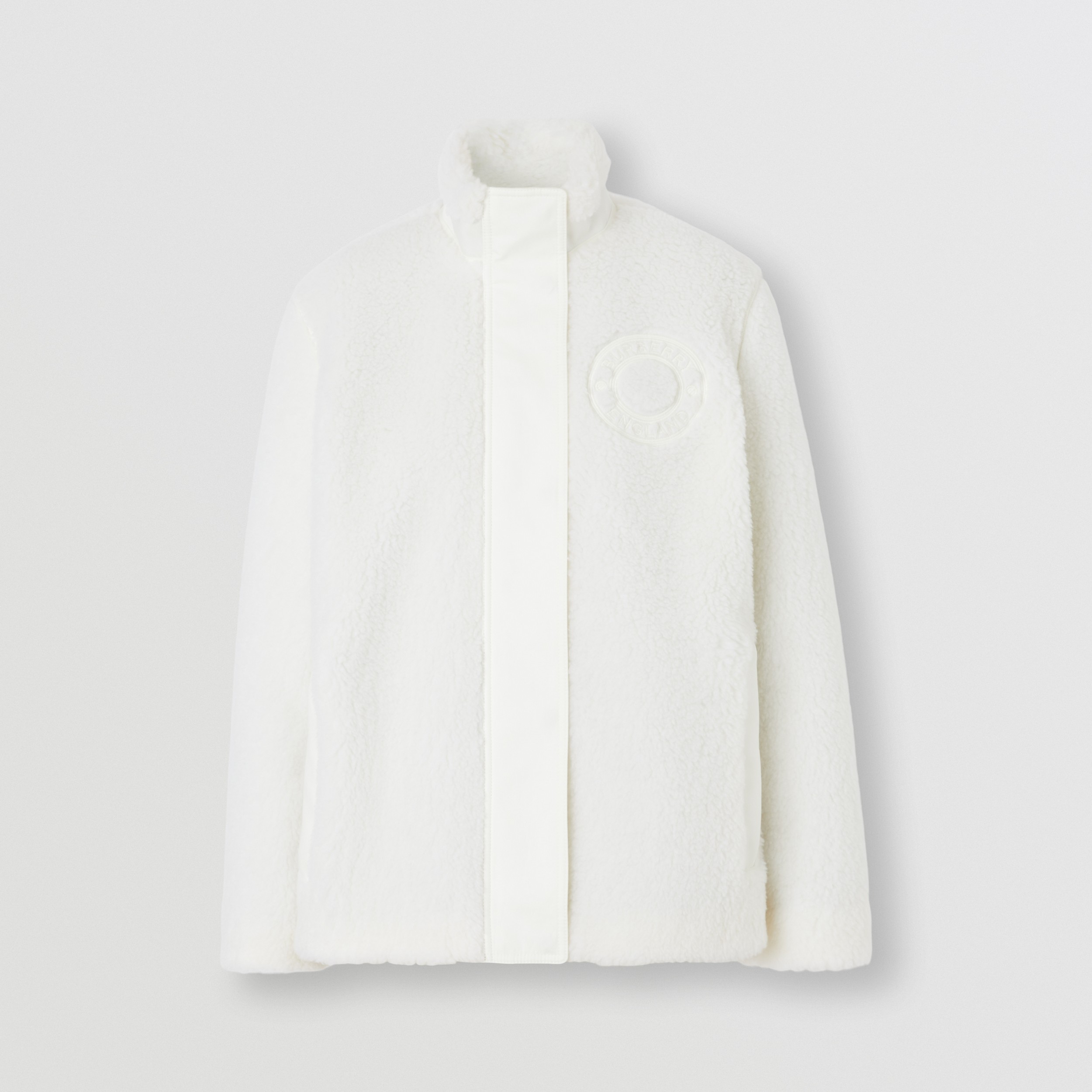 Logo Graphic Wool Cashmere Blend Fleece Jacket in Ecru - Women | Burberry® Official - 4