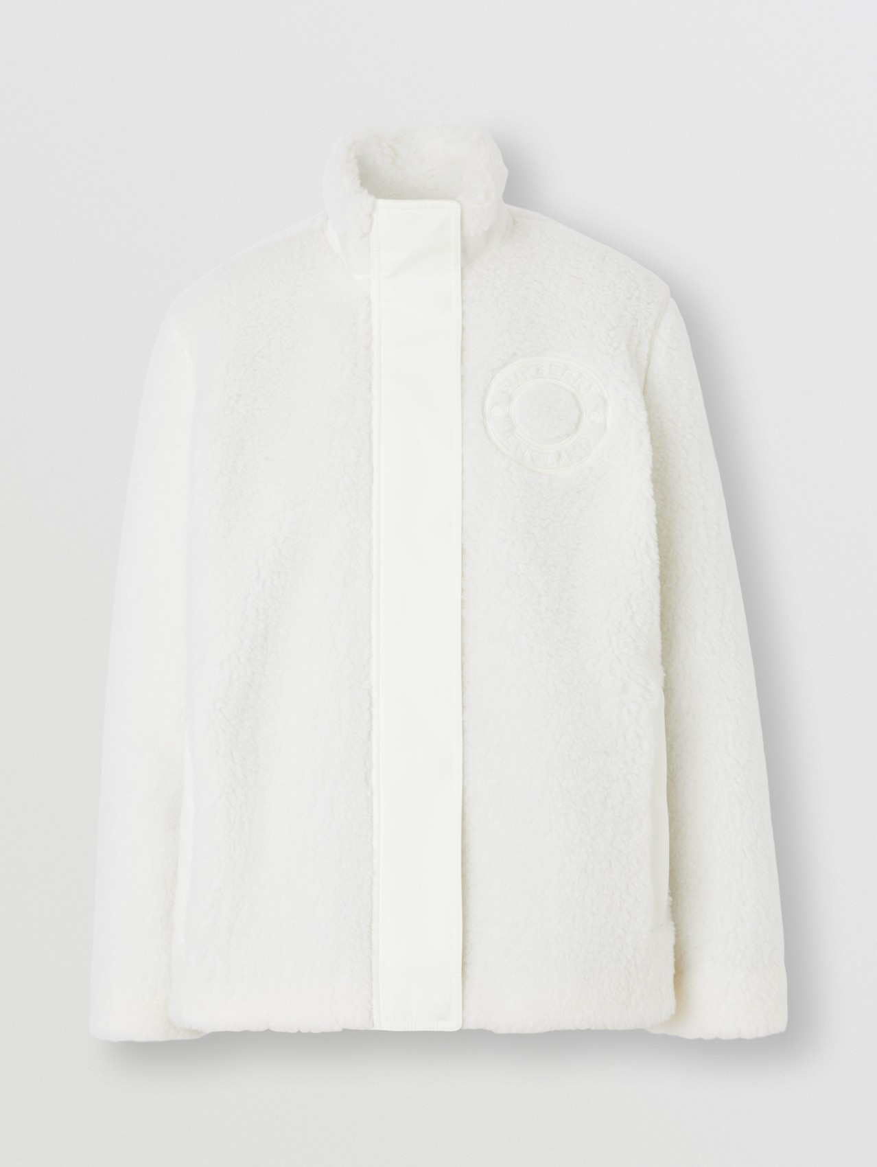 Jaqueta de malha texturizada em lã e cashmere com logotipo gráfico in Cru