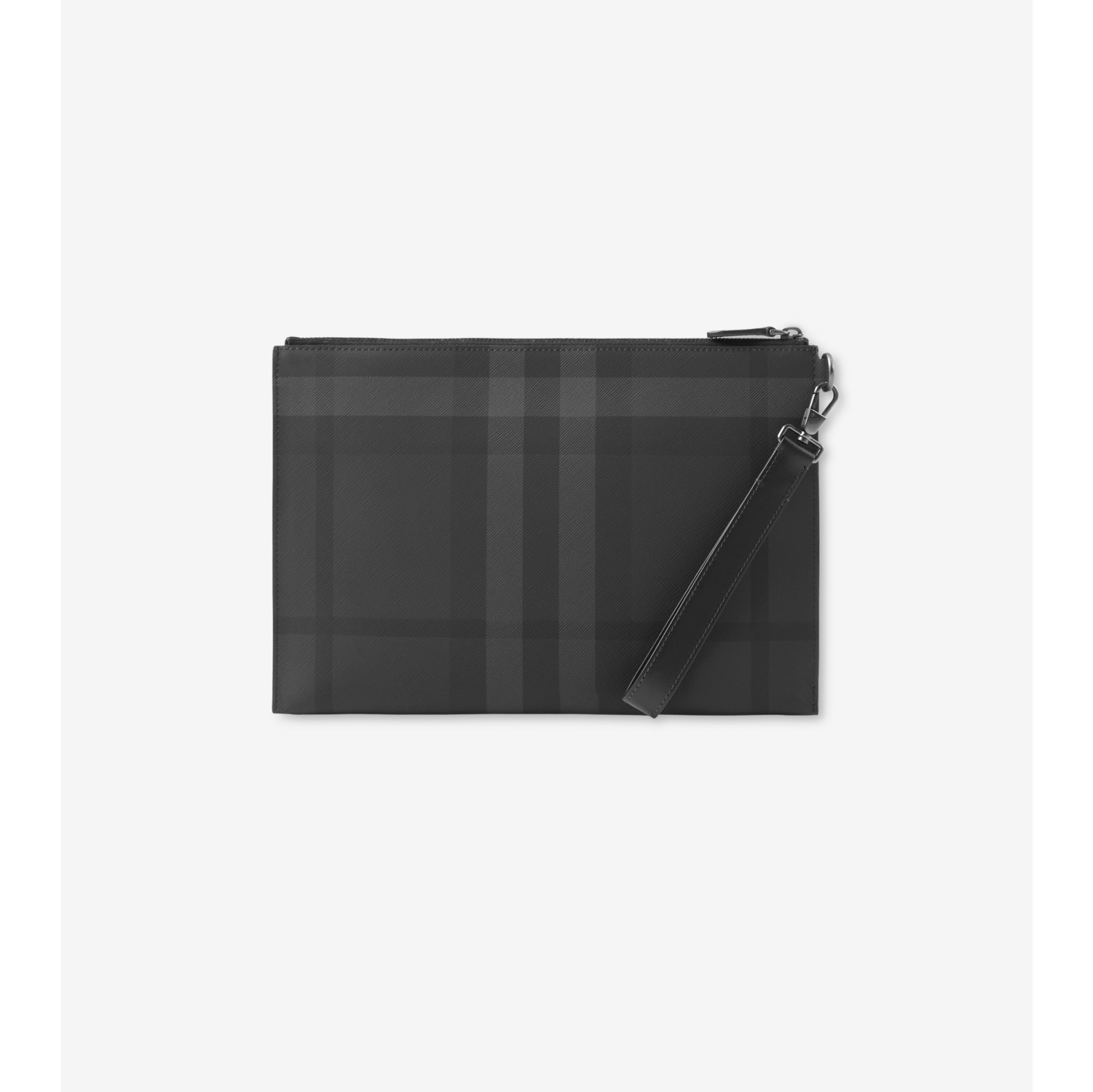 Check Zip Pouch in Charcoal Men Canvas Burberry Official