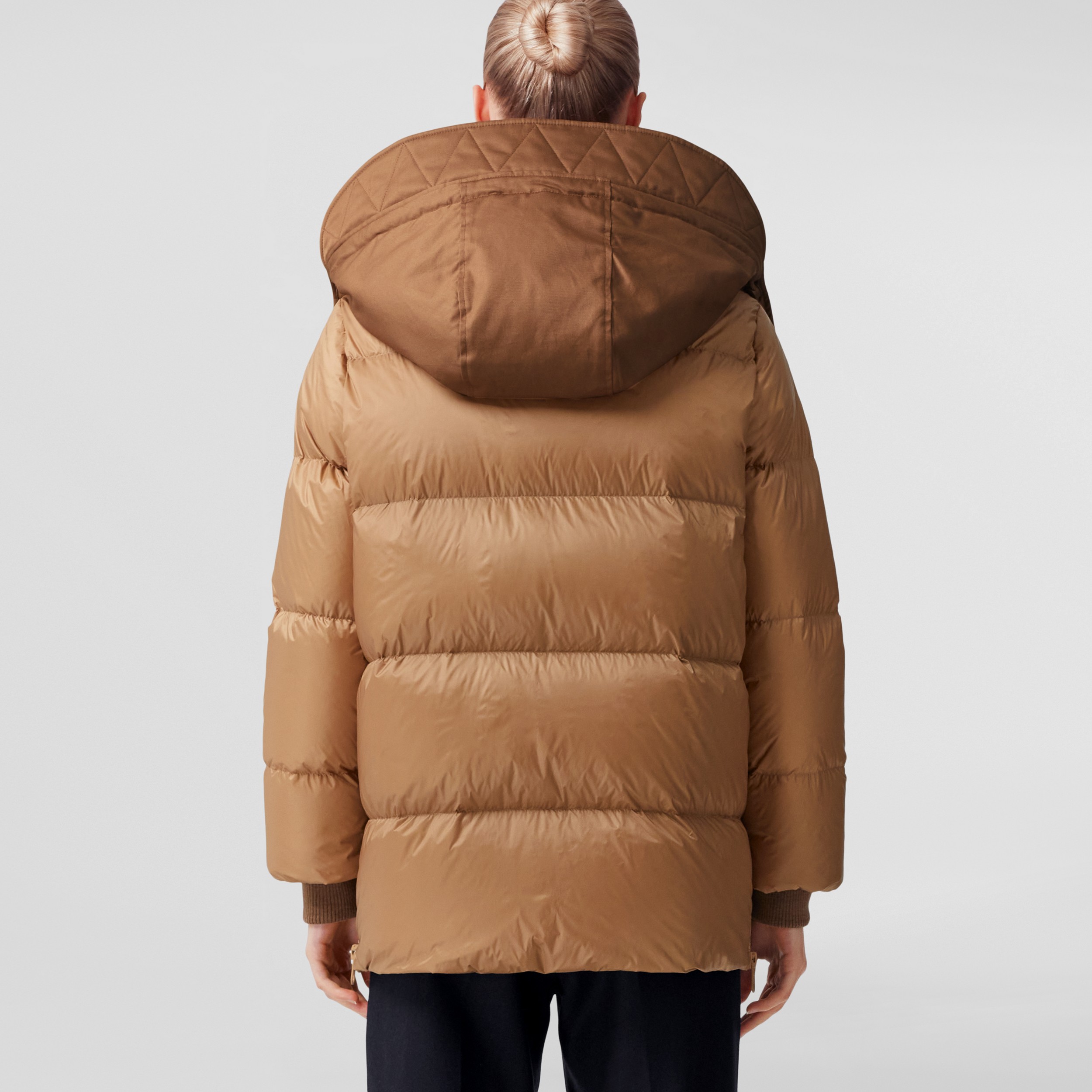 Nylon Hooded Puffer Jacket with Detachable Warmer in Muted Brown - Women | Burberry® Official - 3