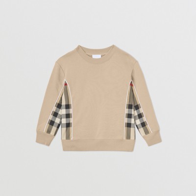 버버리 걸즈 스웻셔츠 Burberry Check Panel Cotton Sweatshirt,Archive Beige
