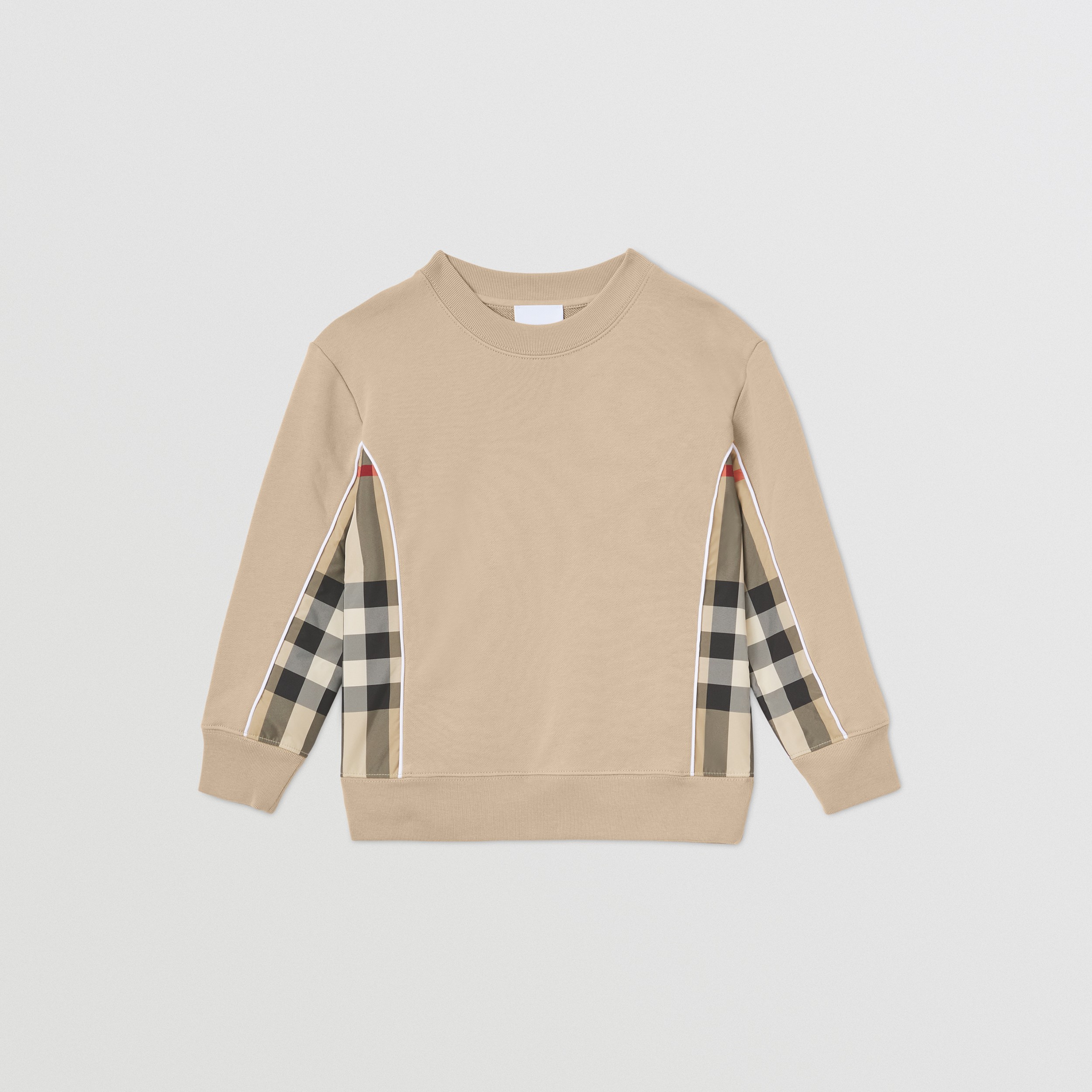 Check Panel Cotton Sweatshirt in Archive Beige | Burberry® Official - 1