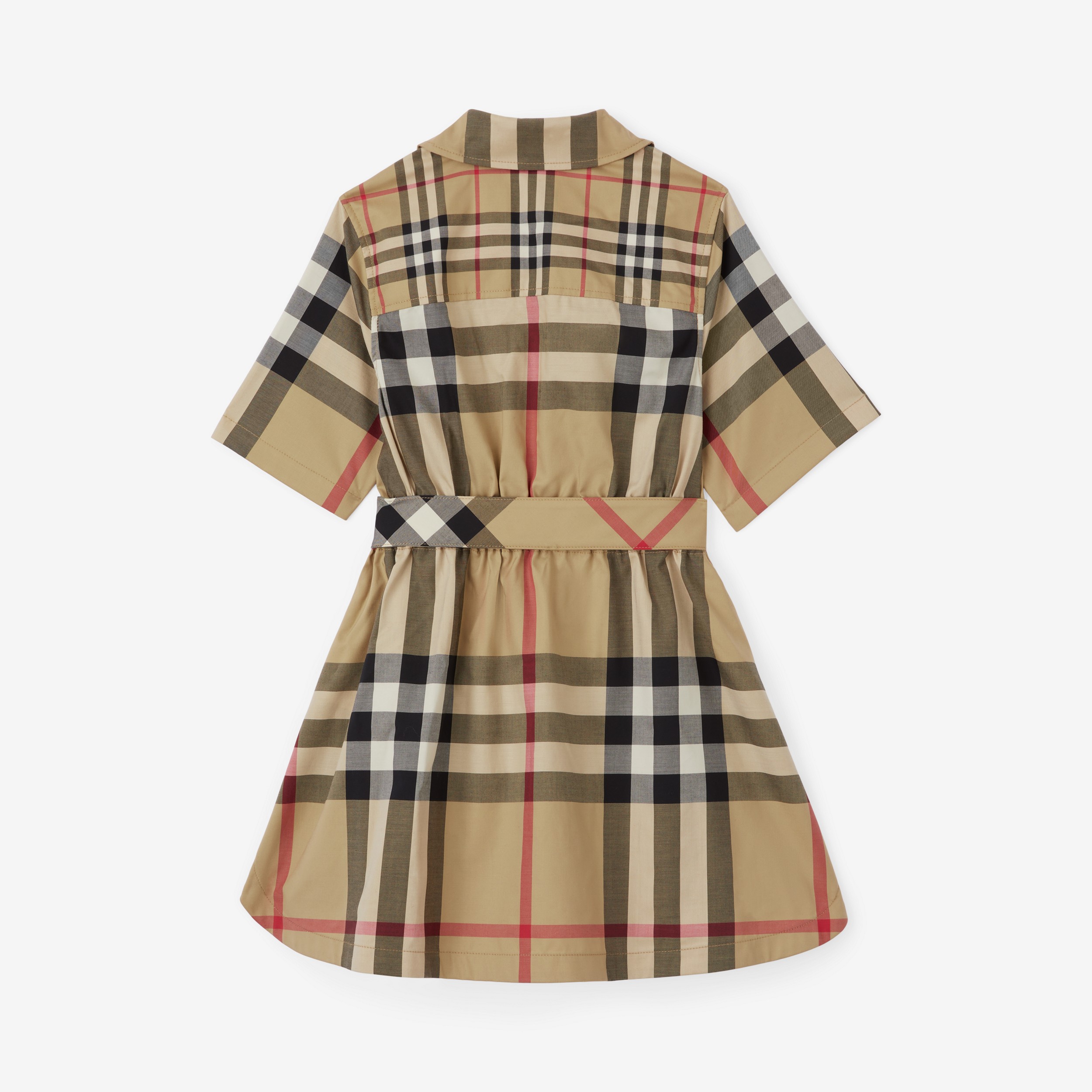 Vestido estilo camisa de algodão stretch com cinto de amarrar e patchwork xadrez (Bege Clássico) | Burberry® oficial - 2