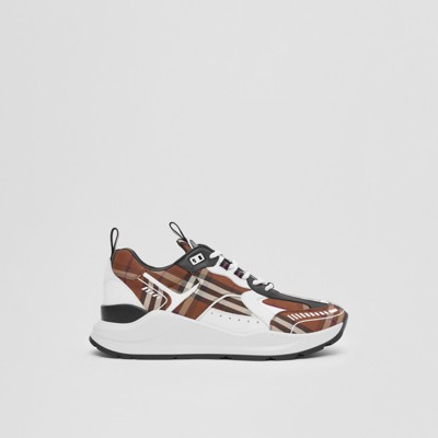 Burberry Sean Check-print Leather Low-top Trainers In Dark Birch Brown