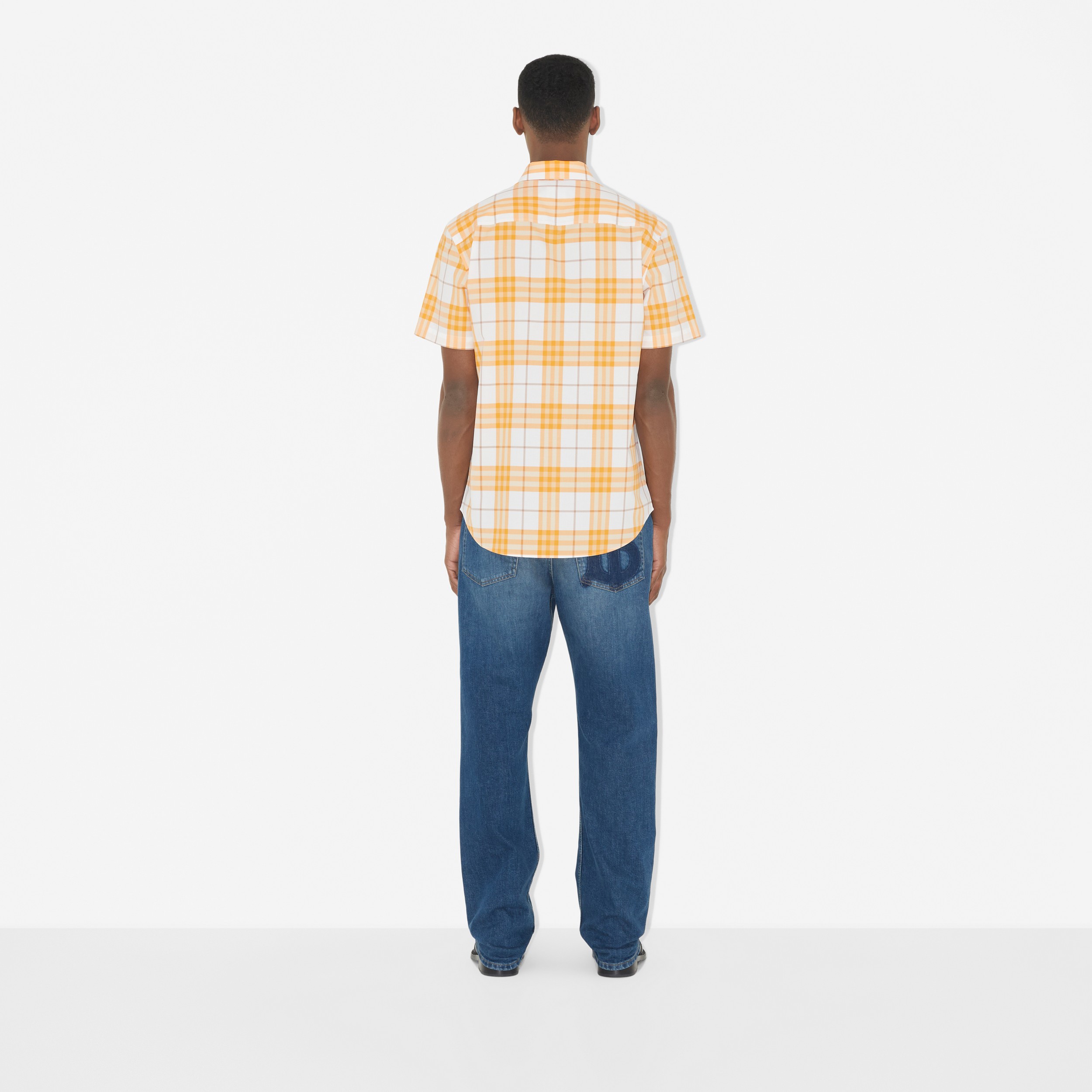 쇼트 슬리브 체크 코튼 셔츠 (초크 옐로) - 남성 | Burberry® - 4