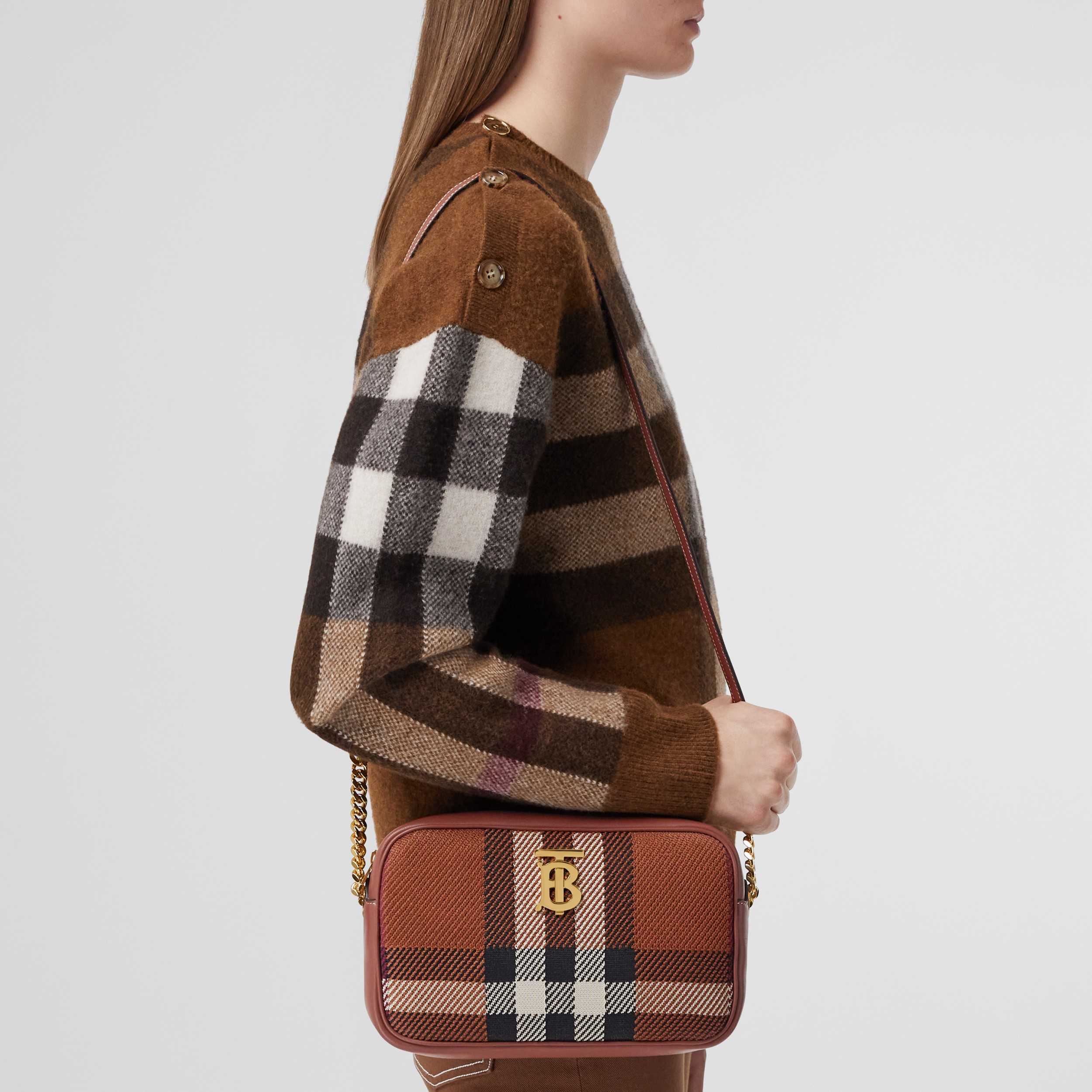 Small Knitted Check Lola Camera Bag in Birch Brown - Women | Burberry® Official - 3