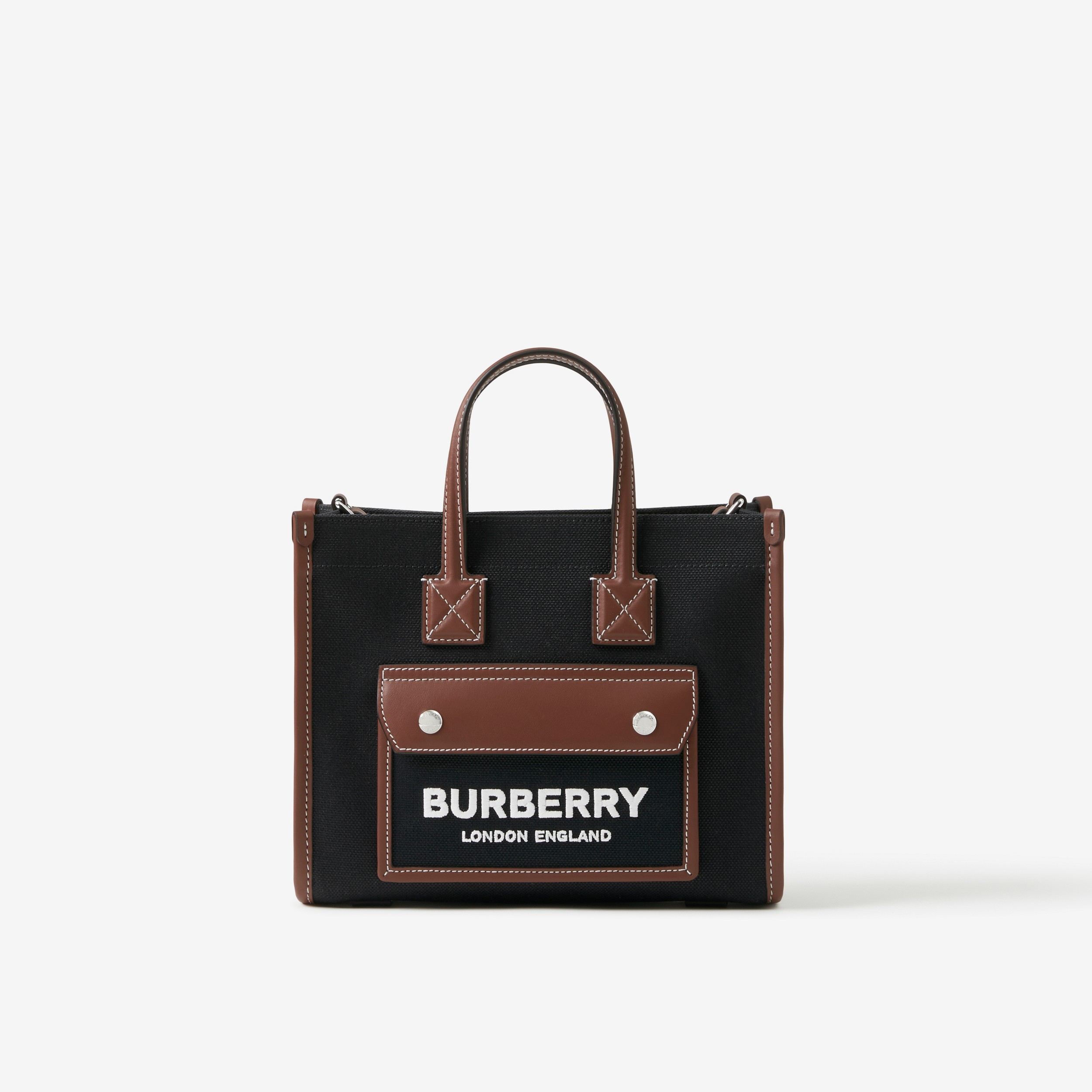 Two-tone Canvas and Leather Mini Freya Tote in Black/tan - Women |  Burberry® Official