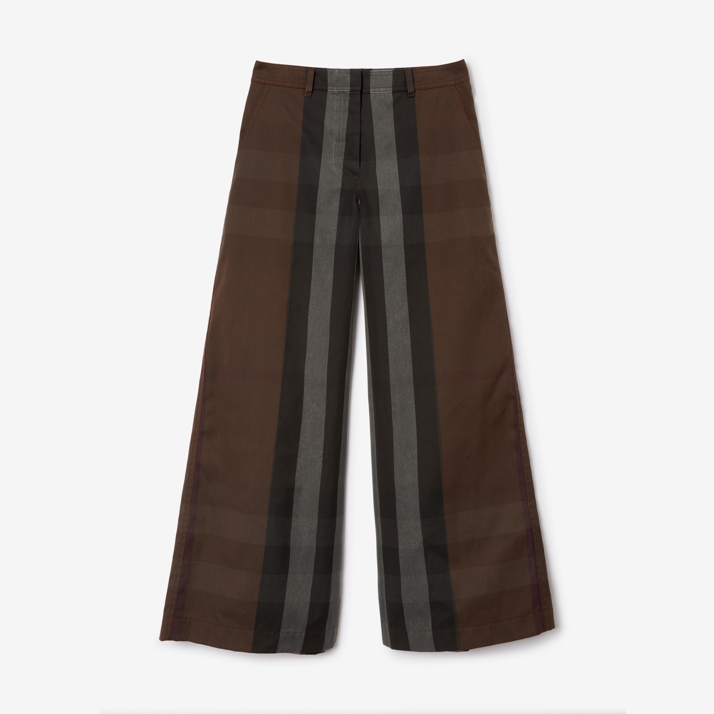Check Cotton Blend Wide-leg Trousers in Dark Birch Brown - Women | Burberry® Official - 1