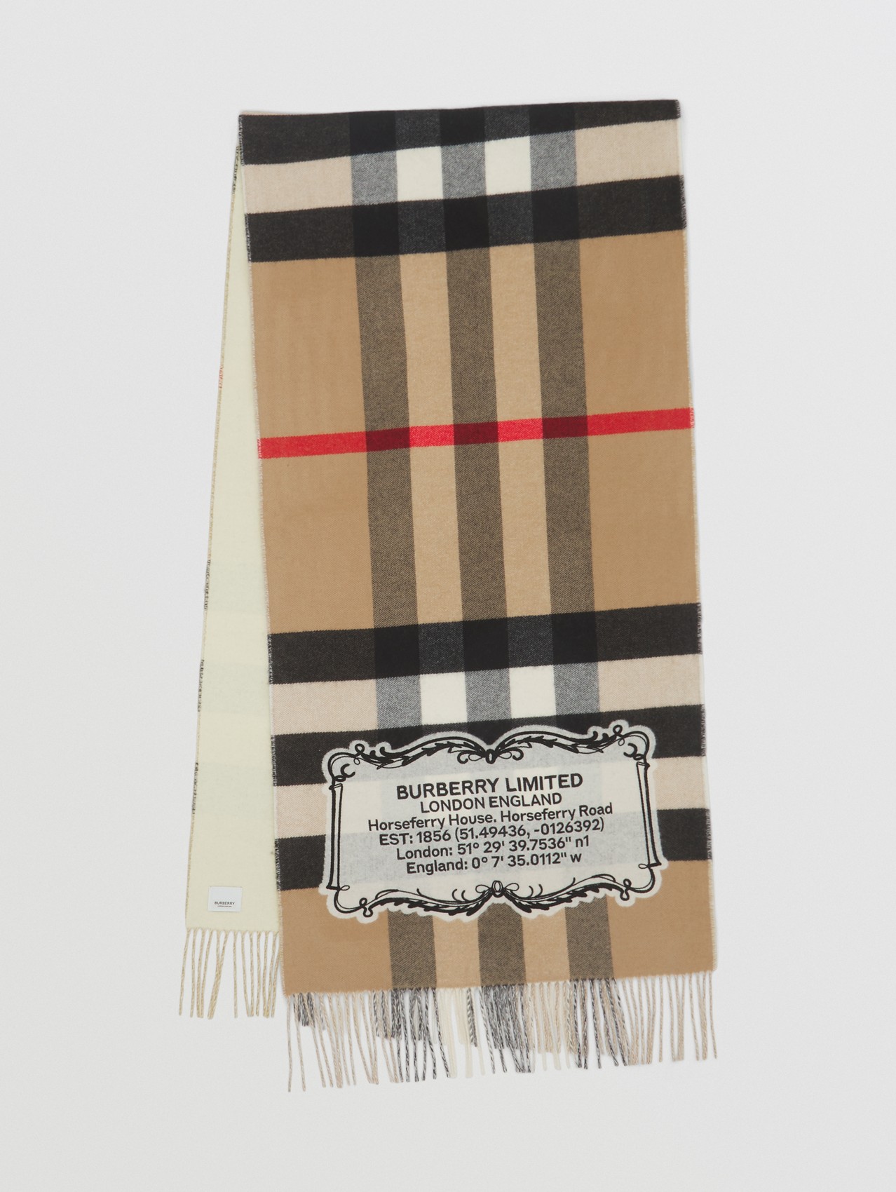 Location Motif Vintage Check Cashmere Scarf in Archive Beige
