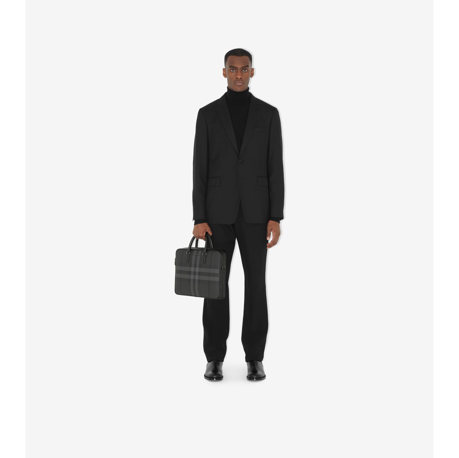 Burberry Check-pattern Briefcase In Black