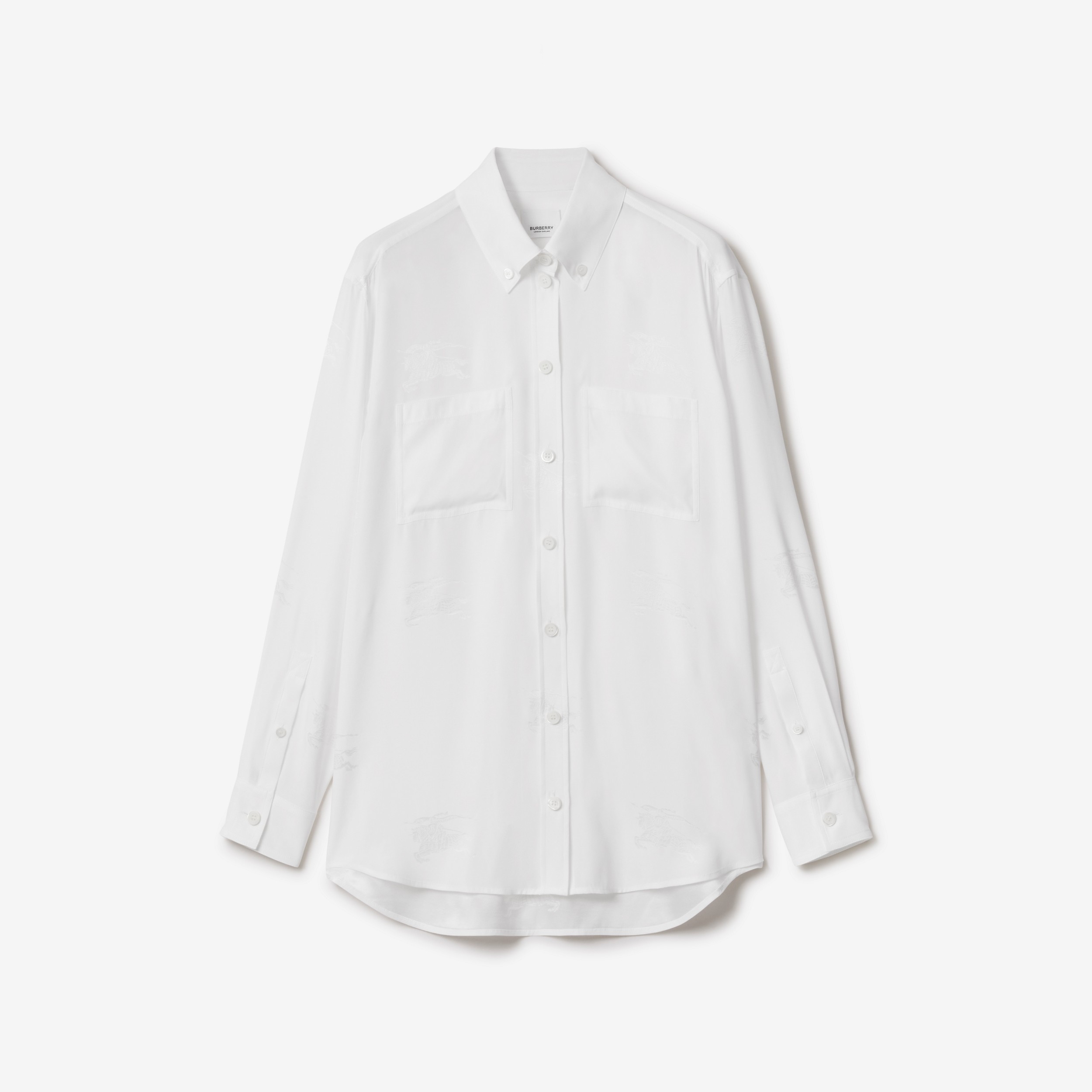 Camisa oversize de seda com estampa Equestrian Knight em jacquard (Branco Óptico) - Mulheres | Burberry® oficial - 1