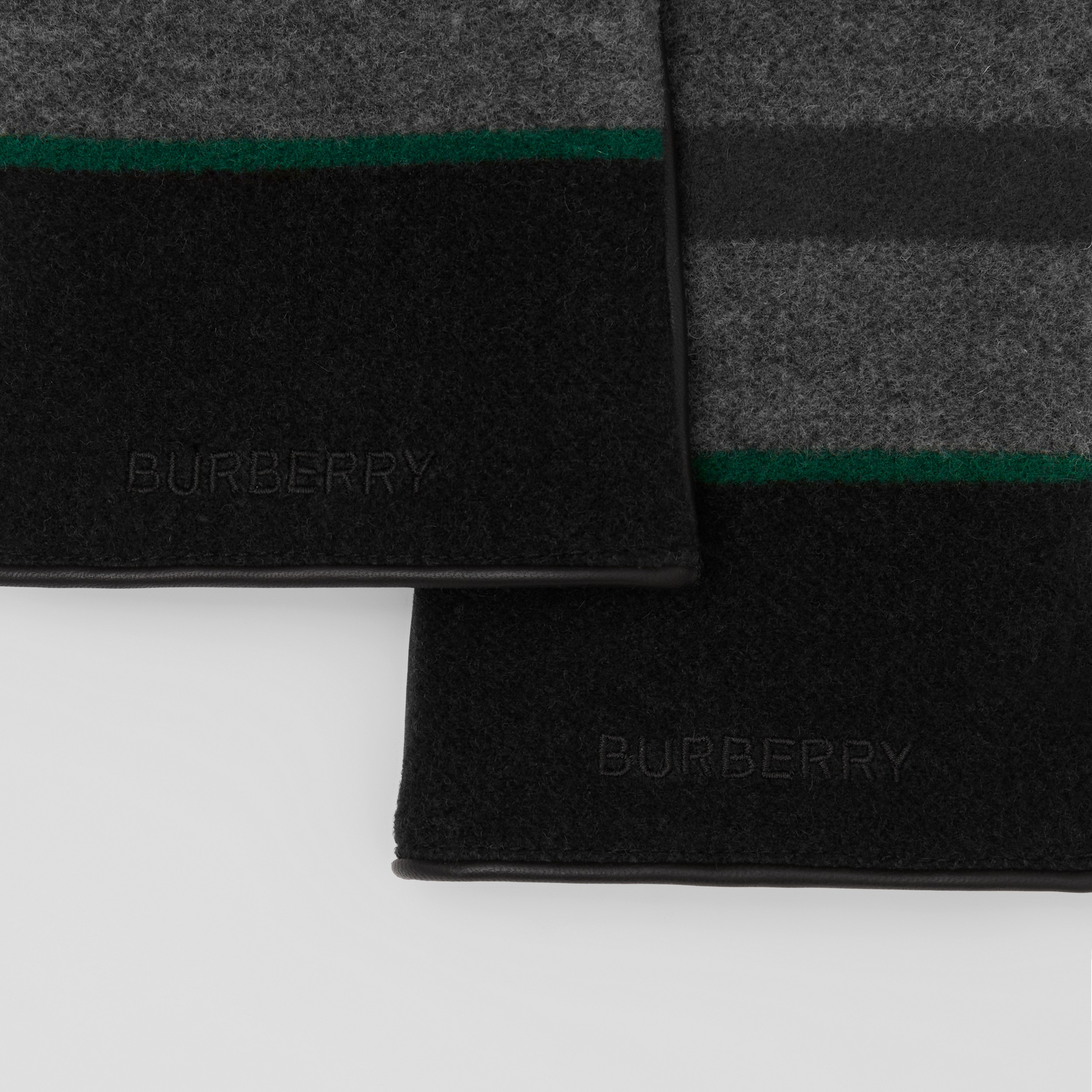 Gestreifte Handschuhe aus Wolle und Leder mit Kaschmirfutter (Dunkles Sturmgrau) | Burberry® - 2