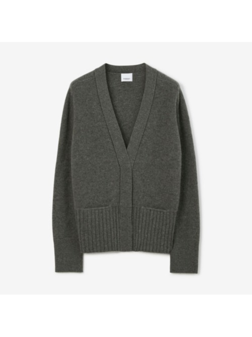 Shop Burberry Wool Cashmere Cardigan In Dark Grey Melange