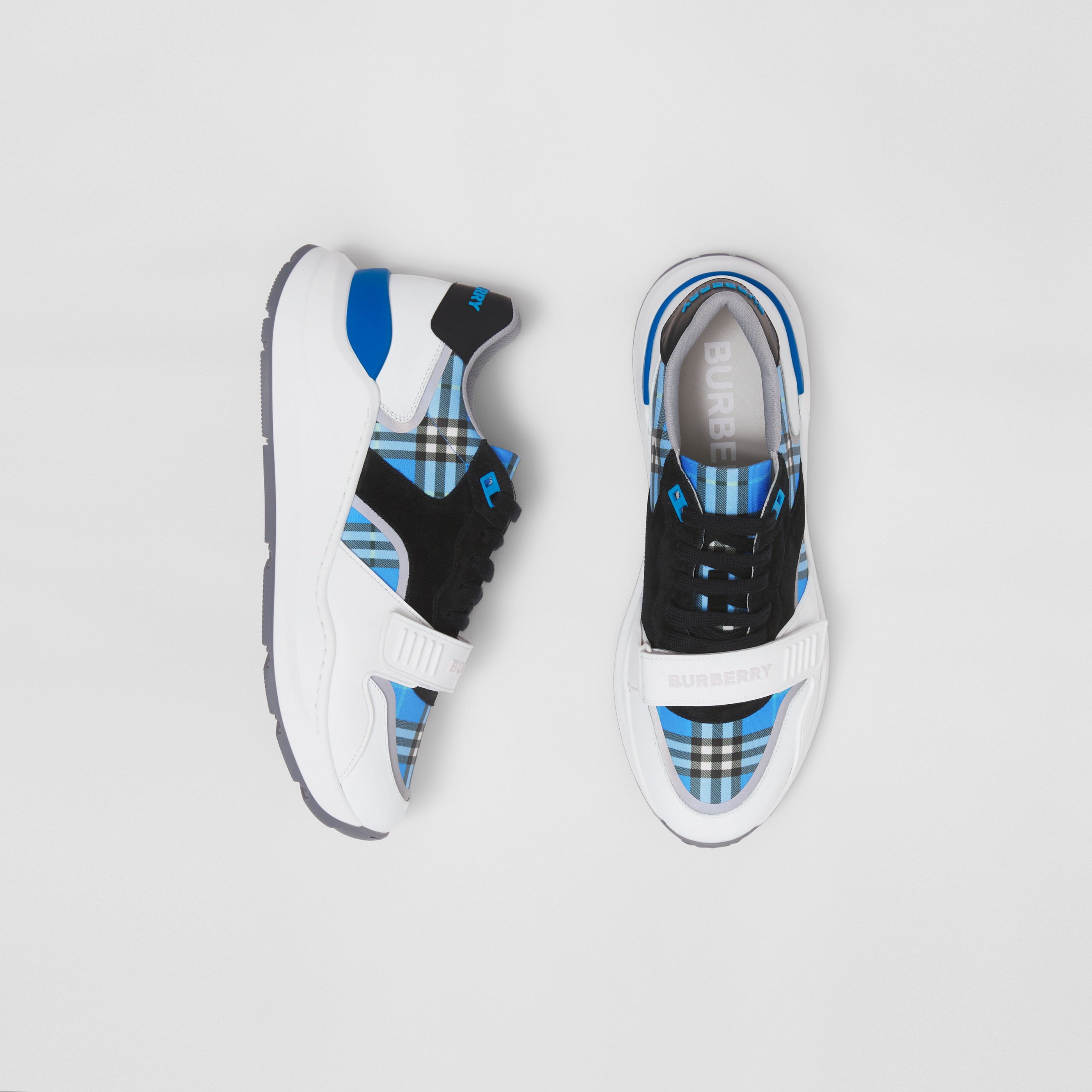 kedelig Omhyggelig læsning mundstykke House Check, Leather and Suede Sneakers in Azure Blue - Men | Burberry