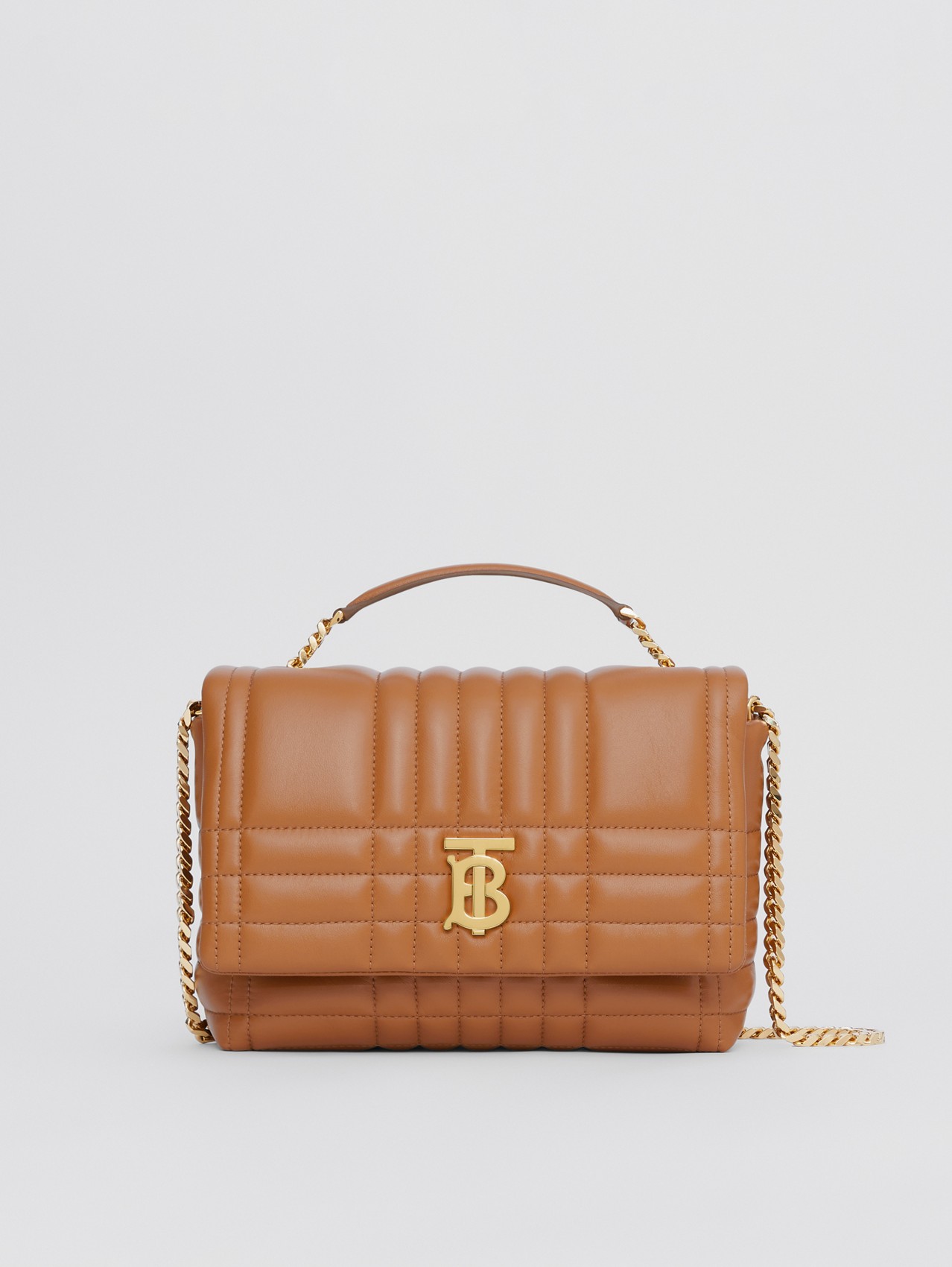 Small Quilted Lambskin Lola Satchel in Maple Brown