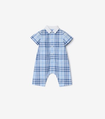 Check Cotton Playsuit in Ice blue - Children | Burberry® Official