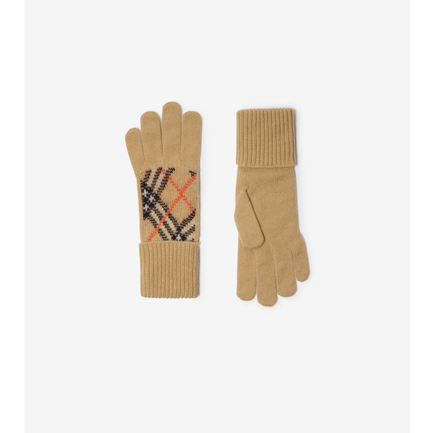 Check Cashmere Blend Gloves in Sand Men Burberry Official