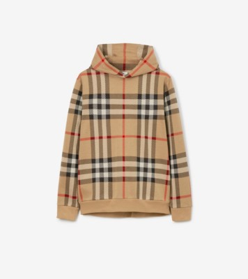 Check Cotton Hoodie in Archive beige Men Burberry Official