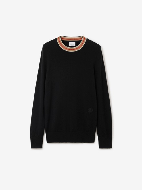 Burberry Stripe Collar Cashmere Sweater In Black