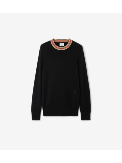 Shop Burberry Stripe Collar Cashmere Sweater In Black