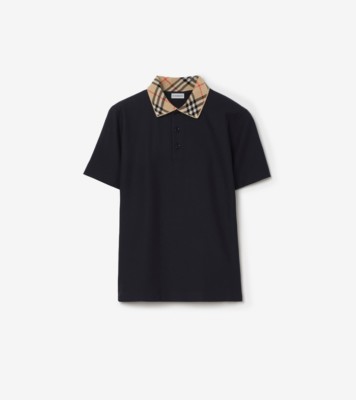 チェックカラー コットンポロシャツ (ネイビー) - メンズ | Burberry