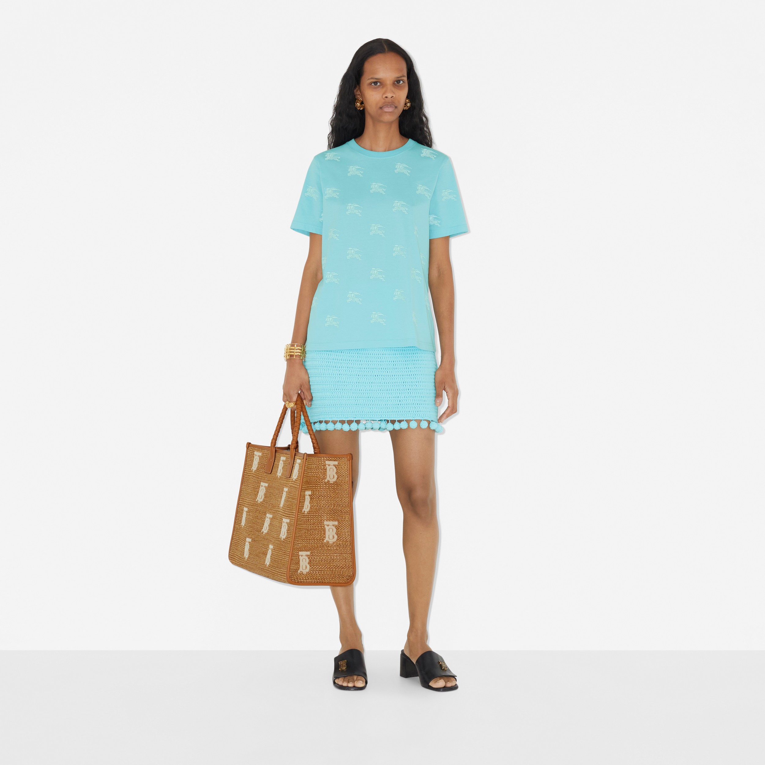 EKD 프린트 코튼 티셔츠 (브라이트 토파즈 블루) - 여성 | Burberry® - 2