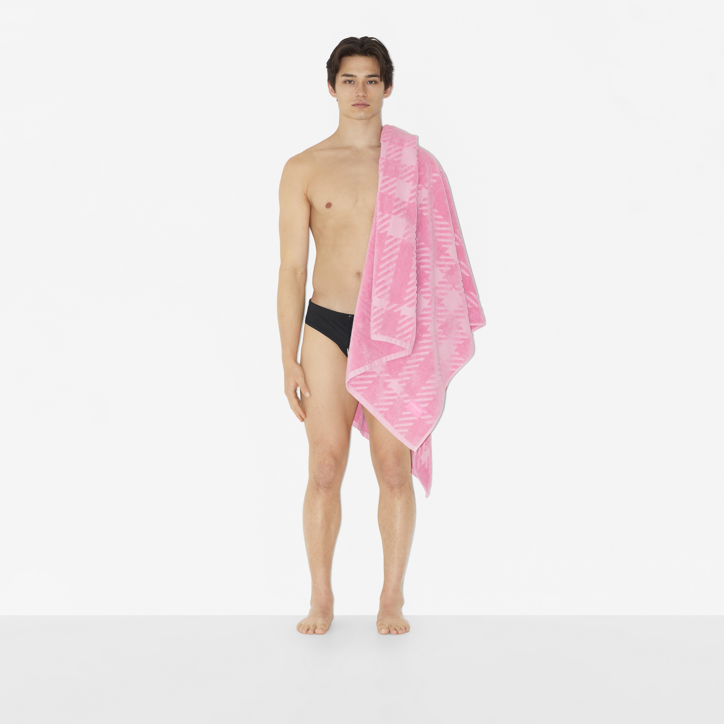Check Cotton Jacquard Towel in Bubblegum Pink | Burberry® Official - 4