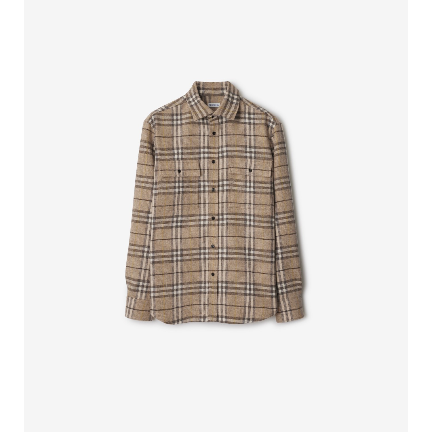 Oversized Check Wool Shirt in Beach linden Men Burberry Official