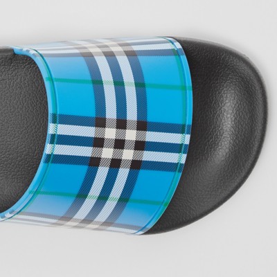 blue burberry slides