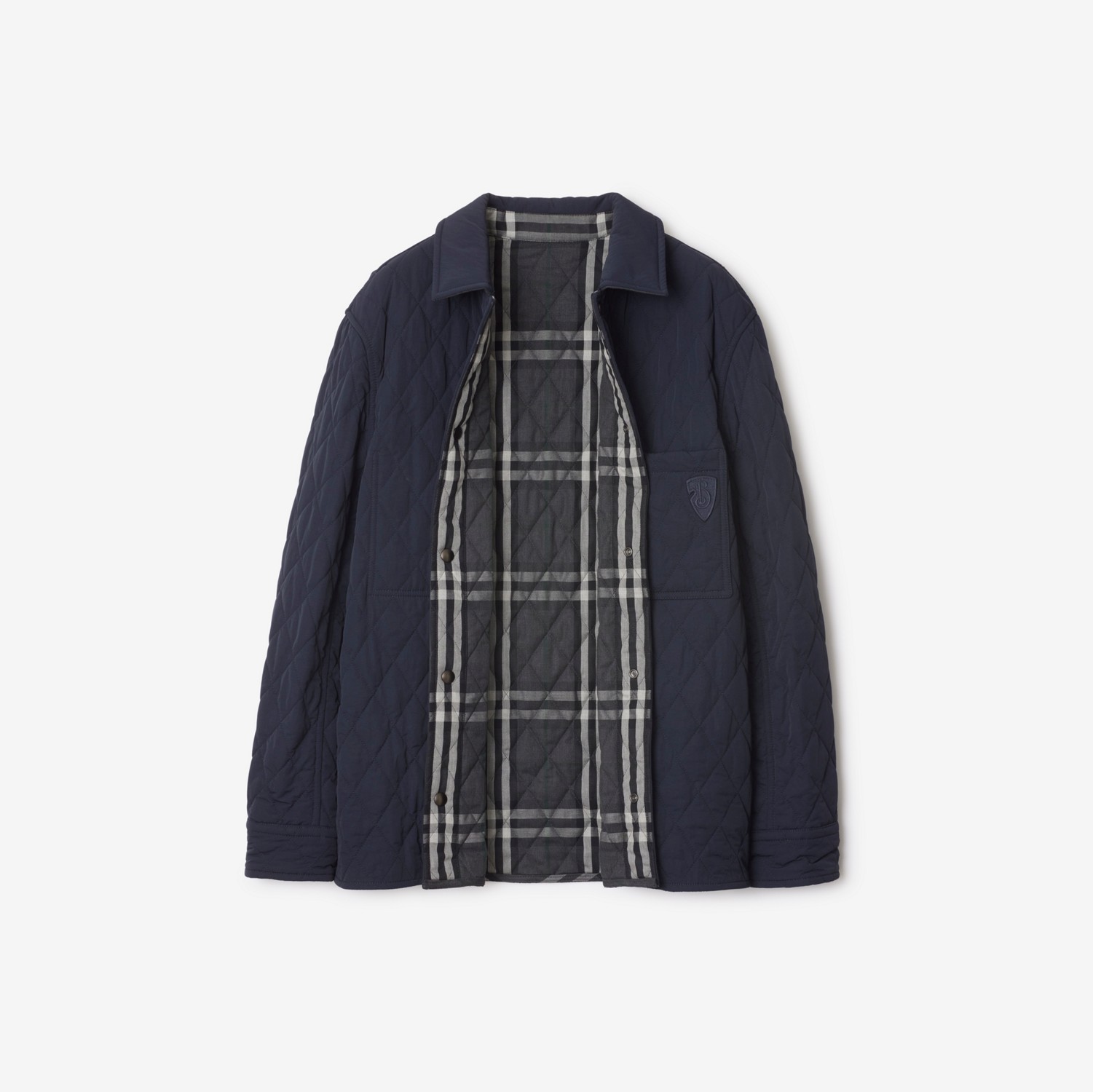 Reversible Quilted Nylon Overshirt in Navy/charcoal melange Reversible Quilted Nylon Overshirt in Navy/charcoal melange