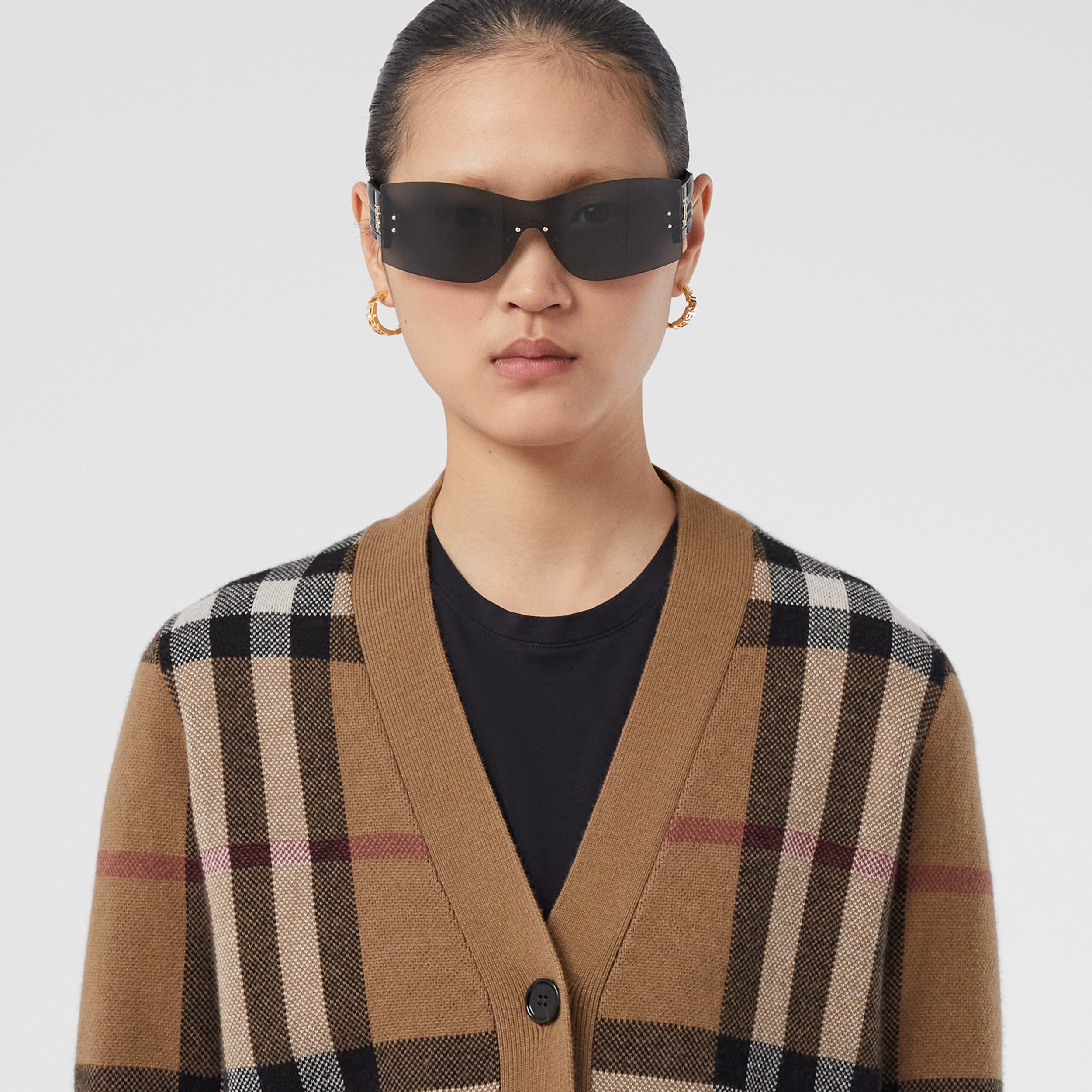 Check Wool Cashmere Jacquard Cardigan in Birch Brown - Women | Burberry® Official - 2