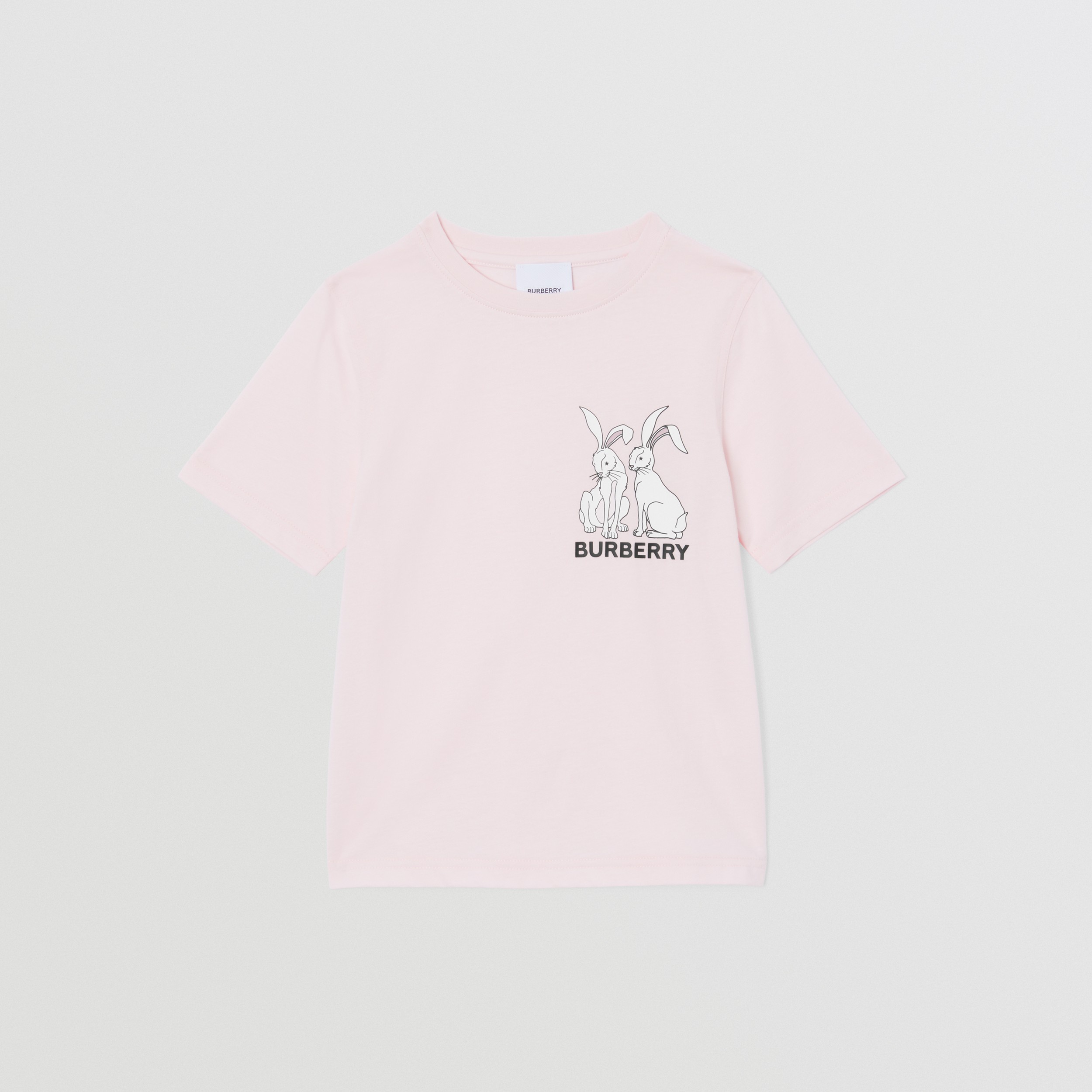 Rabbit Print Cotton T-shirt in Frosty Pink | Burberry® Official - 1