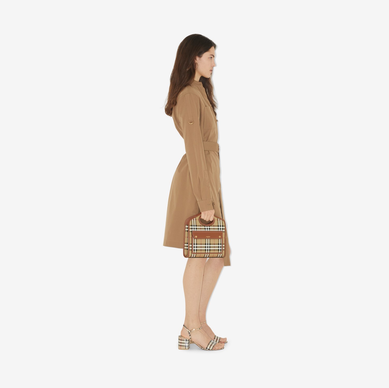 프로섬 라벨 코튼 벨트 셔츠 드레스 (카멜) - 여성 | Burberry®