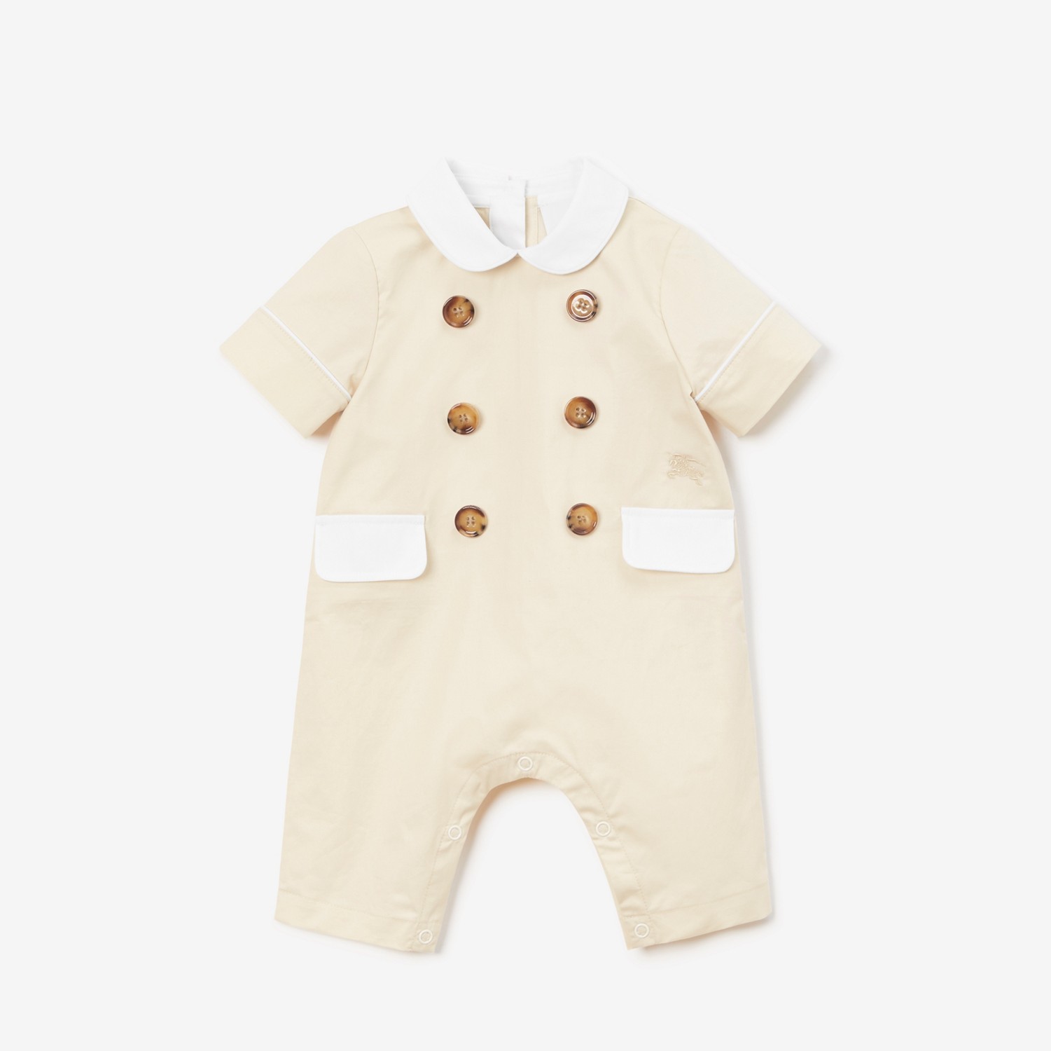 马术骑士徽标弹力棉质婴儿连身衣 (雪花石米色) - 儿童 | Burberry® 博柏利官网