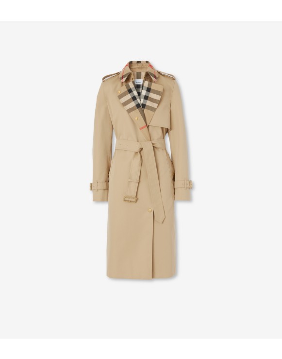 Langer Trenchcoat mit Check-Kragen