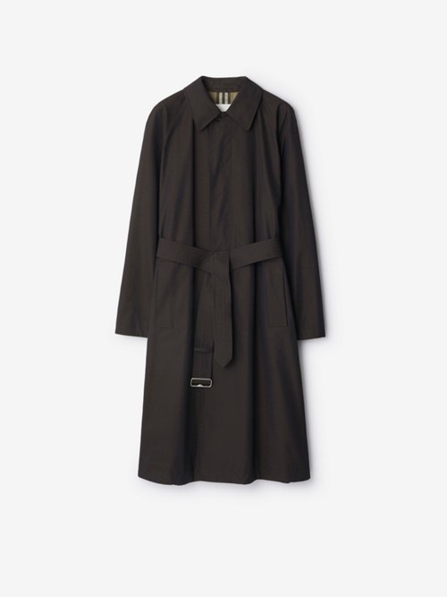 Burberry Long Cotton Car Coat In Brown