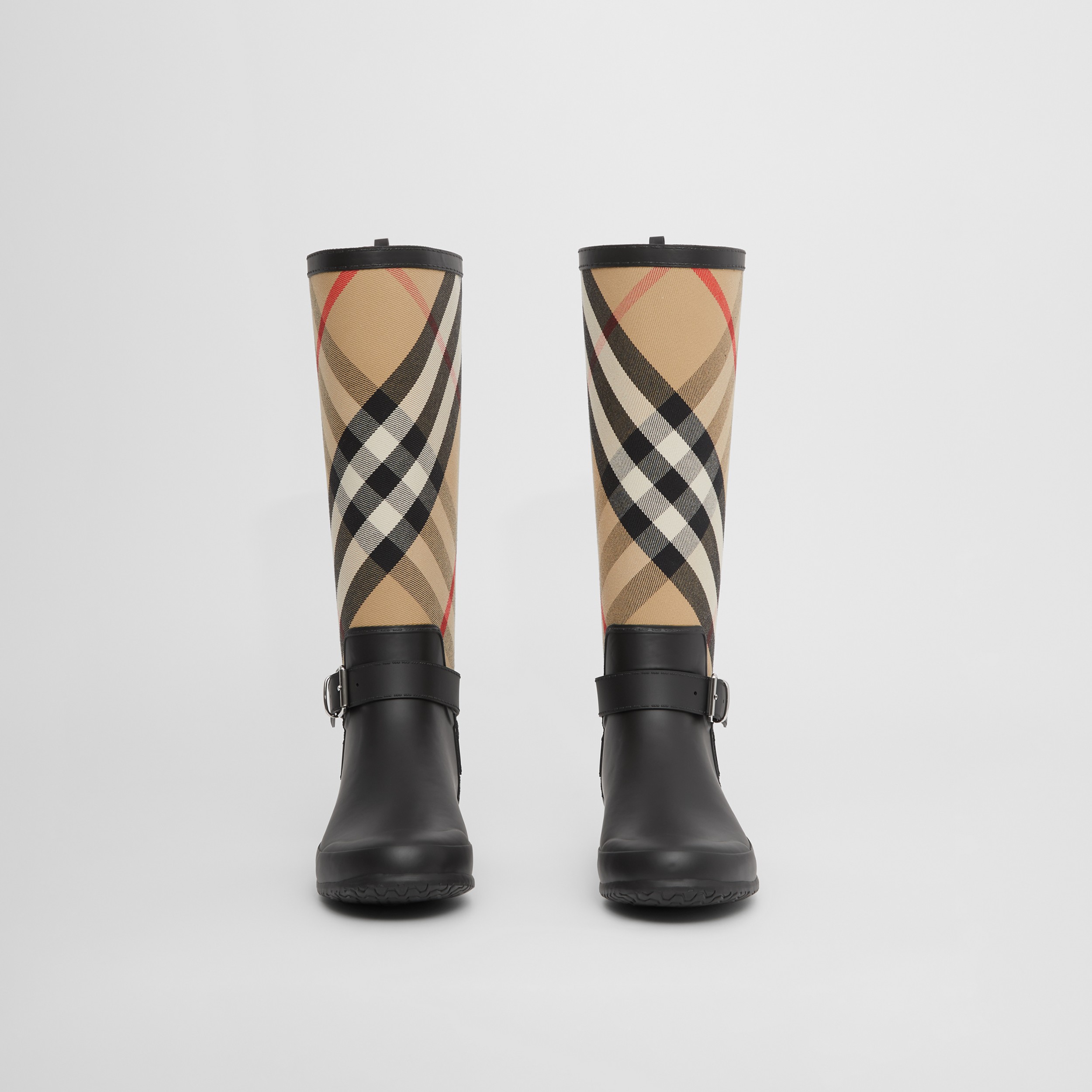 Strap Detail House Check and Rubber Rain Boots in Black/archive Beige - Women | Burberry® Official - 4