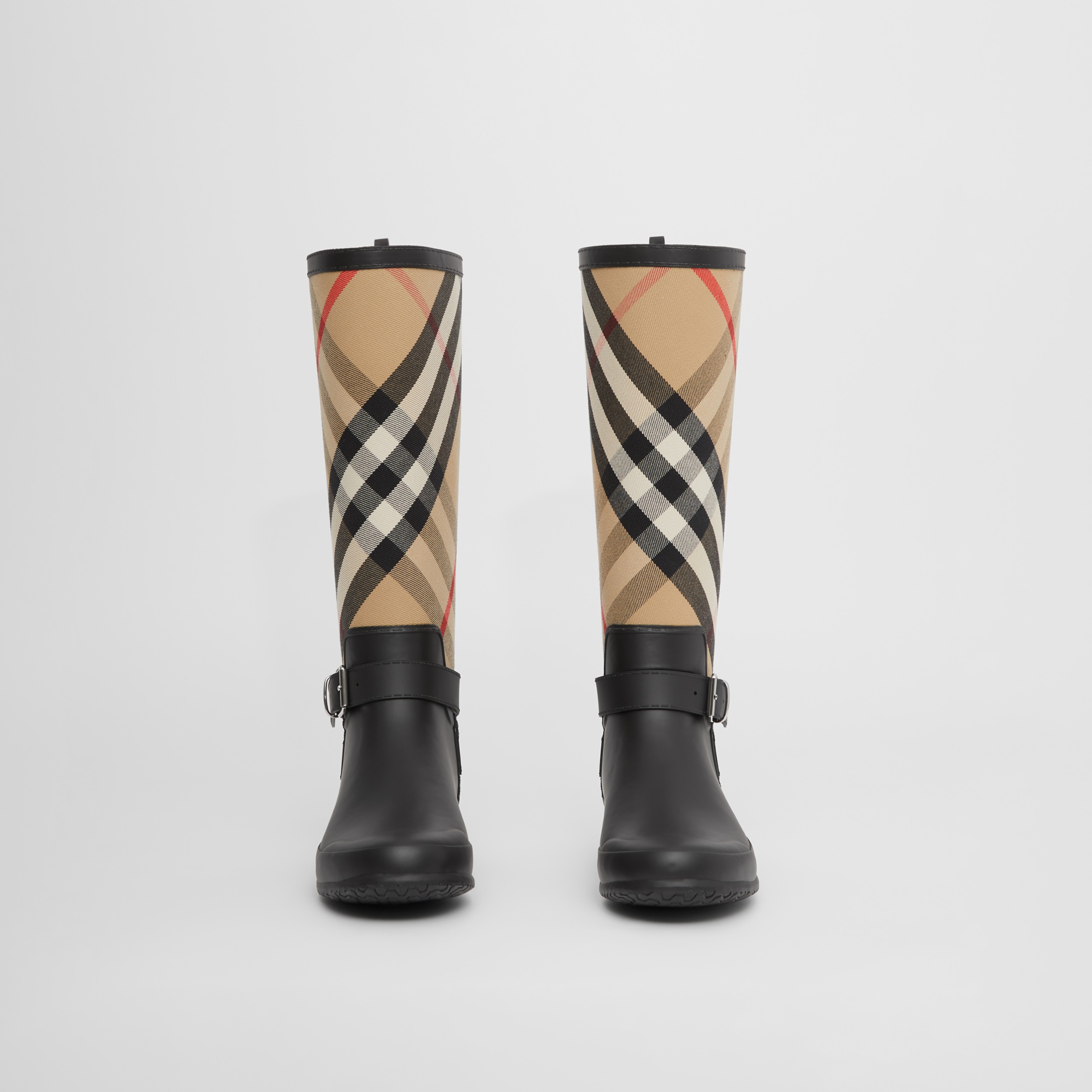 Strap Detail House Check and Rubber Rain Boots in Black/archive Beige ...